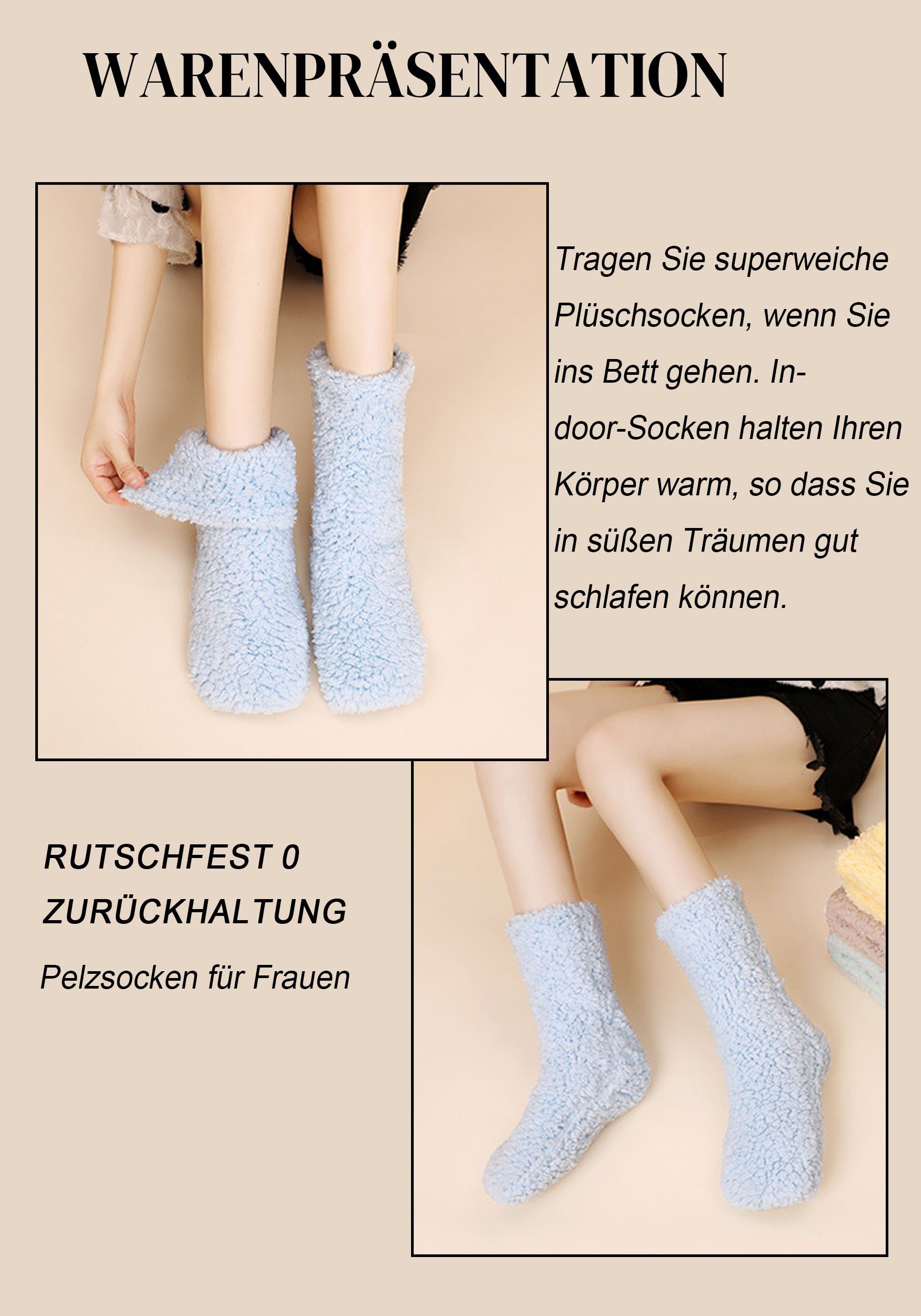 hellblau MAGICSHE Gepolsterte Haussocken warme Samtsocken