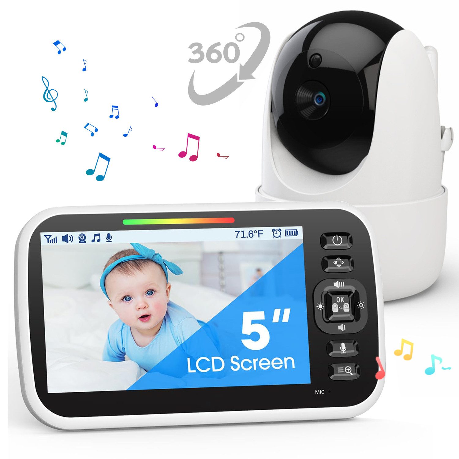 Video-Babyphone Baby Minitor Babyphone mit Kamera und Audio, 5 Zoll LCD-Display