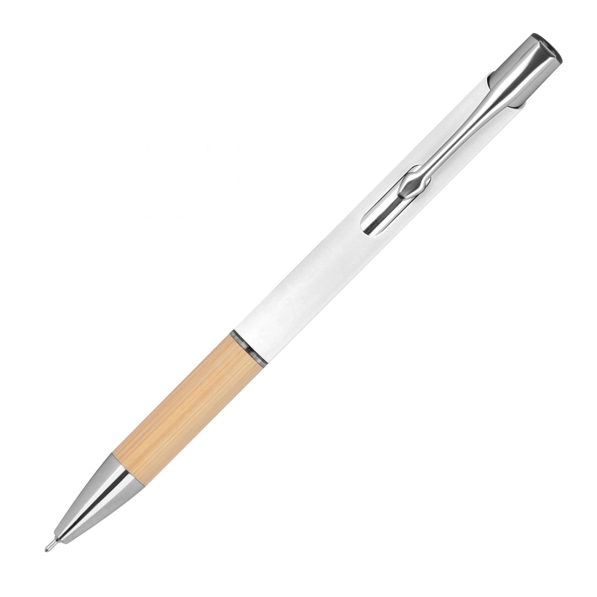 Easy Gifts Gelschreiber Gelschreiber aus Metall und Bambus-Holz / Farbe: weiß