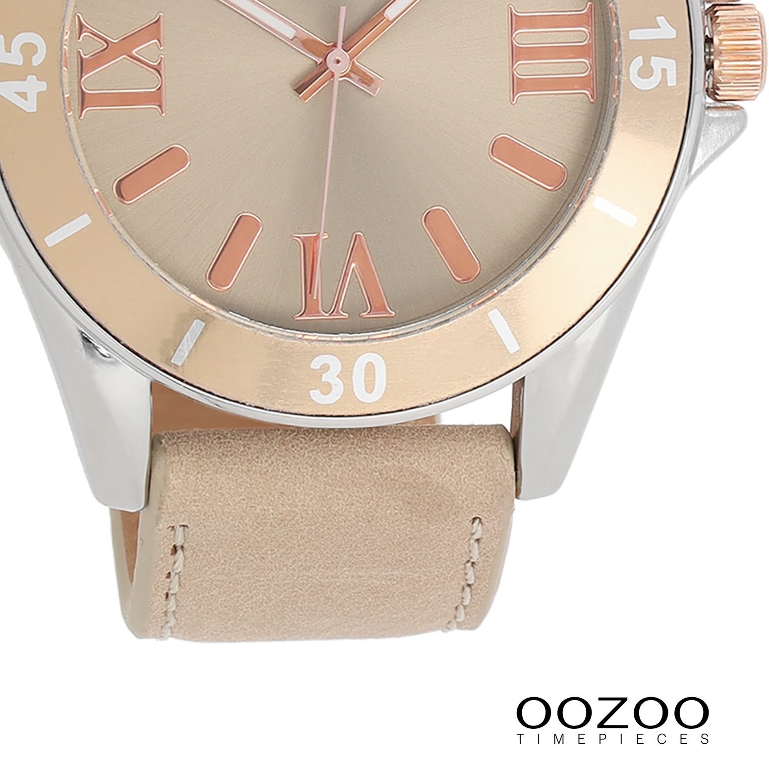 OOZOO Quarzuhr Oozoo Unisex Armbanduhr Vintage Series, (Analoguhr), Damen, Herrenuhr rund, groß (ca. 45mm) Lederarmband beige, rosa