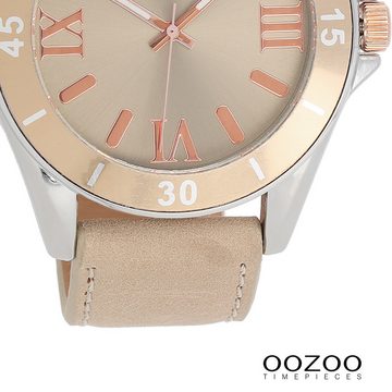OOZOO Quarzuhr Oozoo Unisex Armbanduhr Vintage Series, (Analoguhr), Damen, Herrenuhr rund, groß (ca. 45mm) Lederarmband beige, rosa