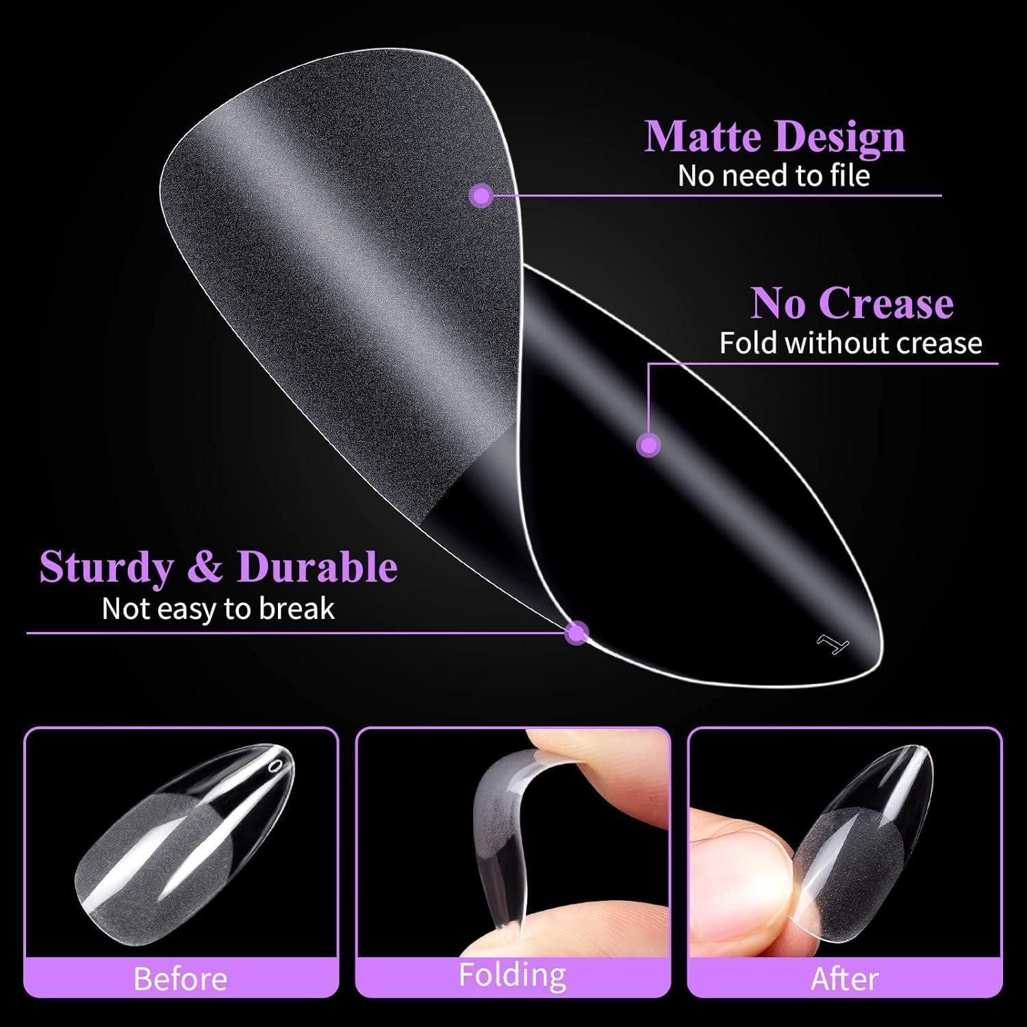 LuxusKollektion Kunstfingernägel Nageltips 500 Stück Soft Gel Full Cover Prebuff Set Kleber Mandel – Bild 3 von 5