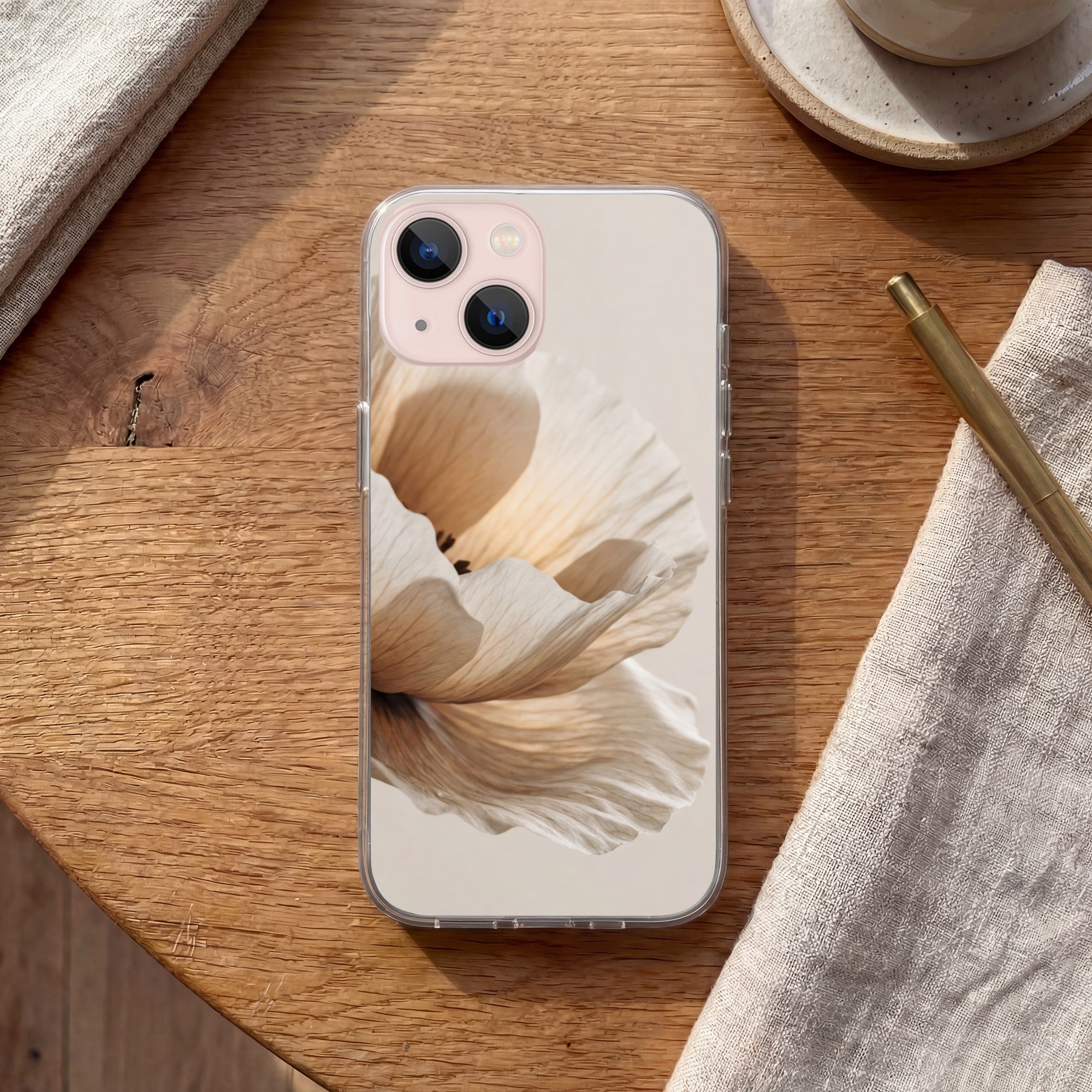 MuchoWow Handyhülle für Apple iPhone 13 Blume - Beige - Creme, Smartphone-Bumper, Print, Handy Schutzhülle Dünn