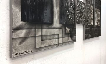 WandbilderXXL Gemälde Silver Fog 140 x 60 cm, Abstraktes Gemälde, handgemaltes Unikat