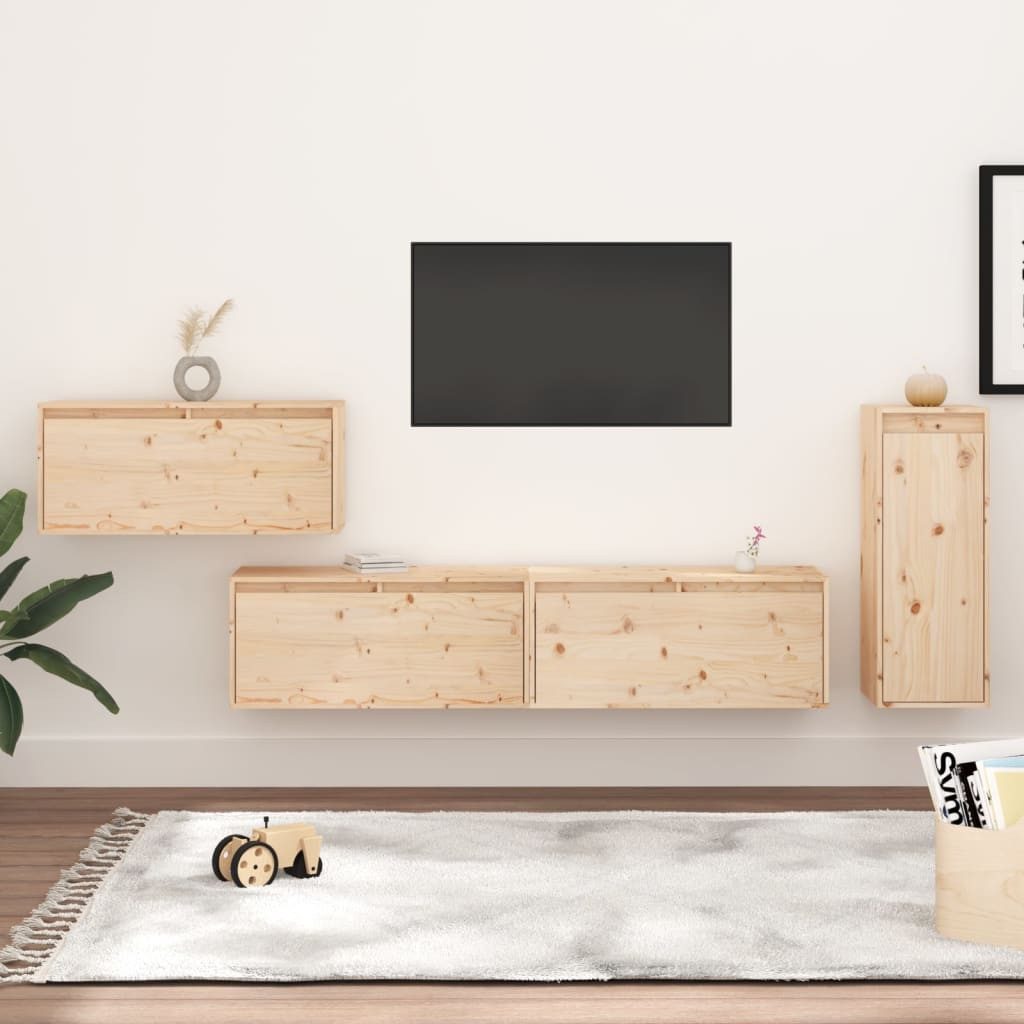 vidaXL TV-Schrank 4 Stück TV-Schränke 4 Stk Massivholz Kiefer Lowboard Lowboard
