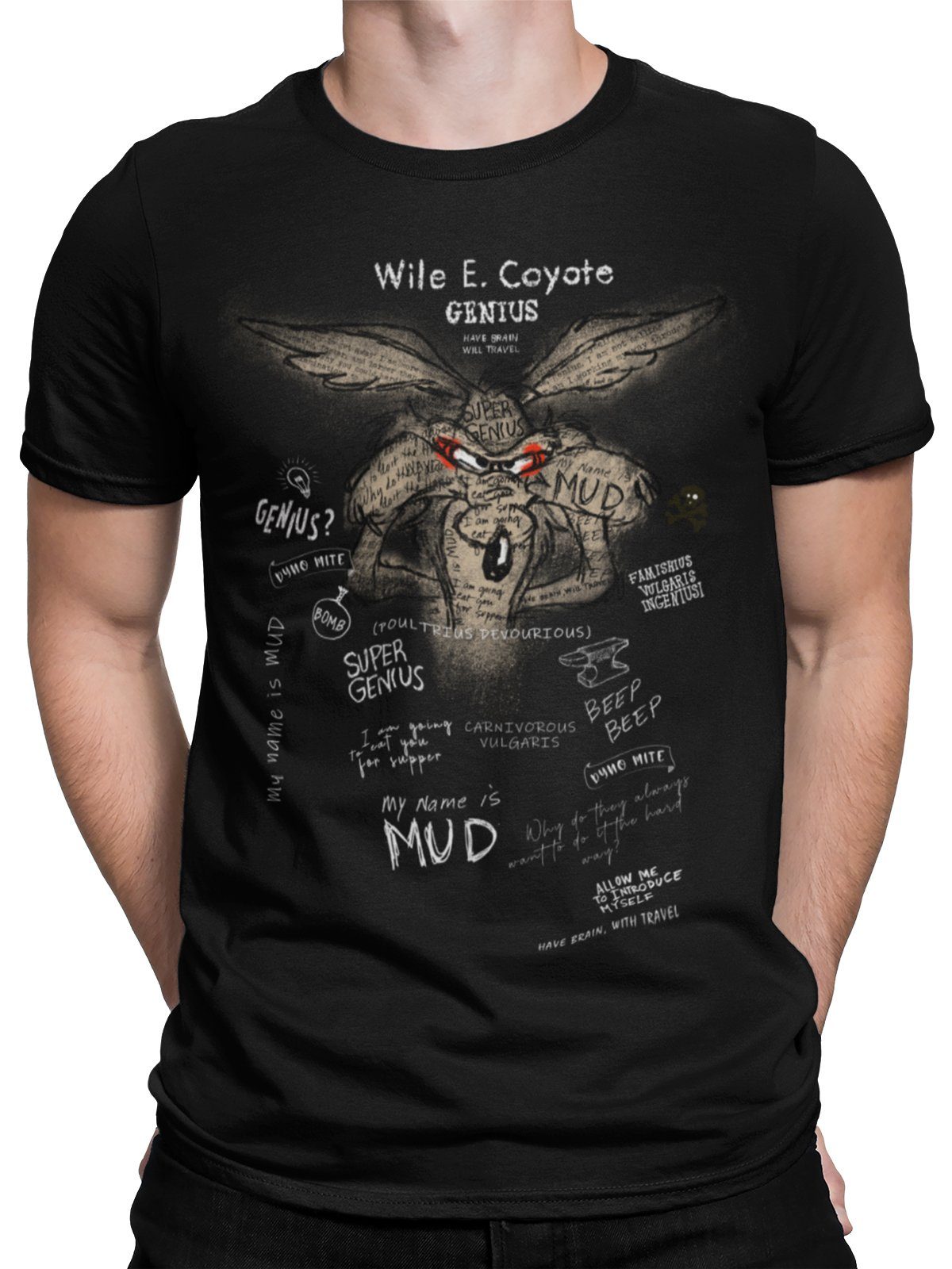 Tunes E. Coyote Warner Wile black/wht T-Shirt Looney Genius