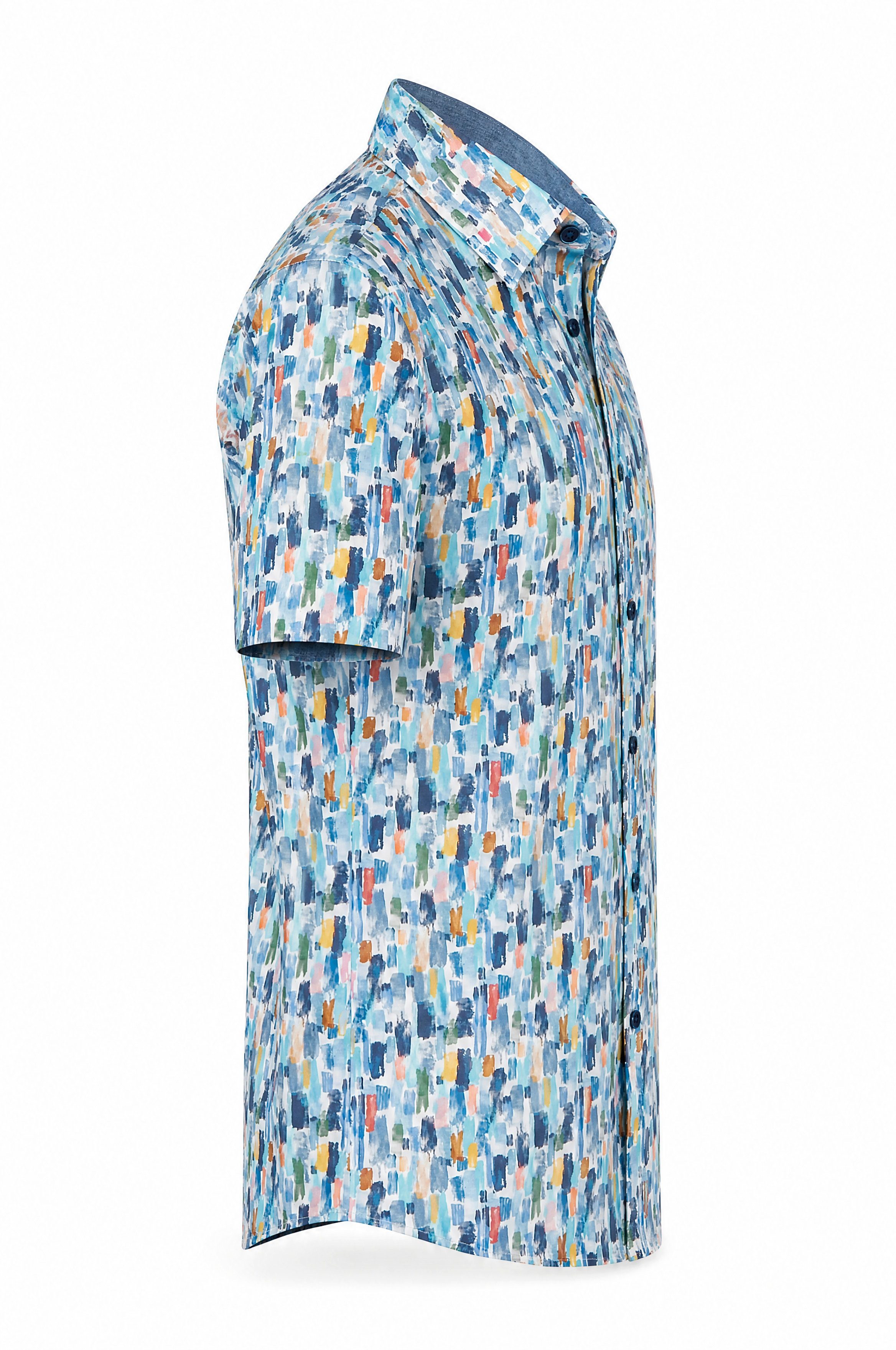Haupt Kurzarmhemd Modern Fit Kurzarm Popeline-Herrenhemd mit Allover-Farbstreifen Blau – Bild 4 von 5