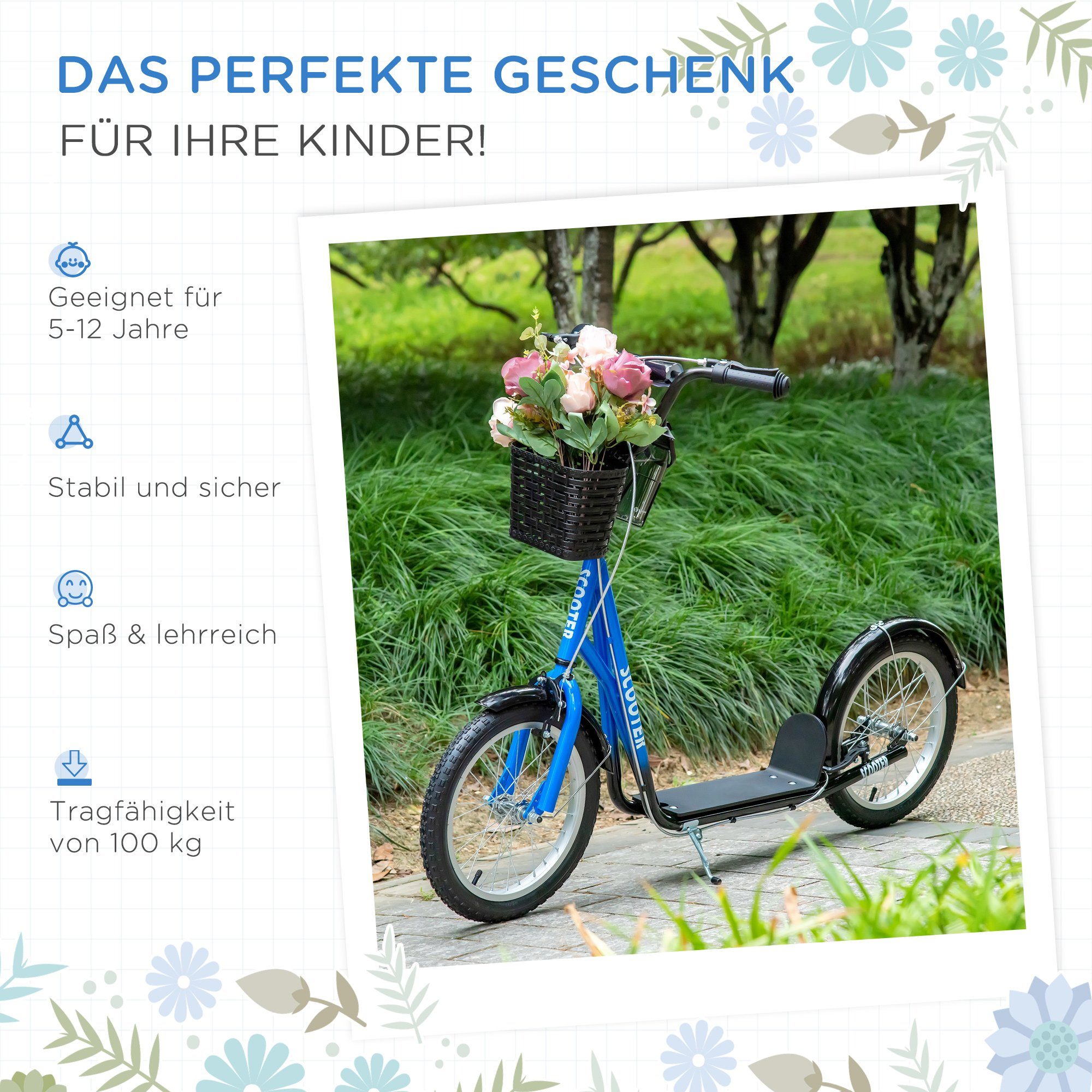 Habib Kinderroller 3-Rad - Mit LED Licht, Faltbar Und Höhenverstellbar