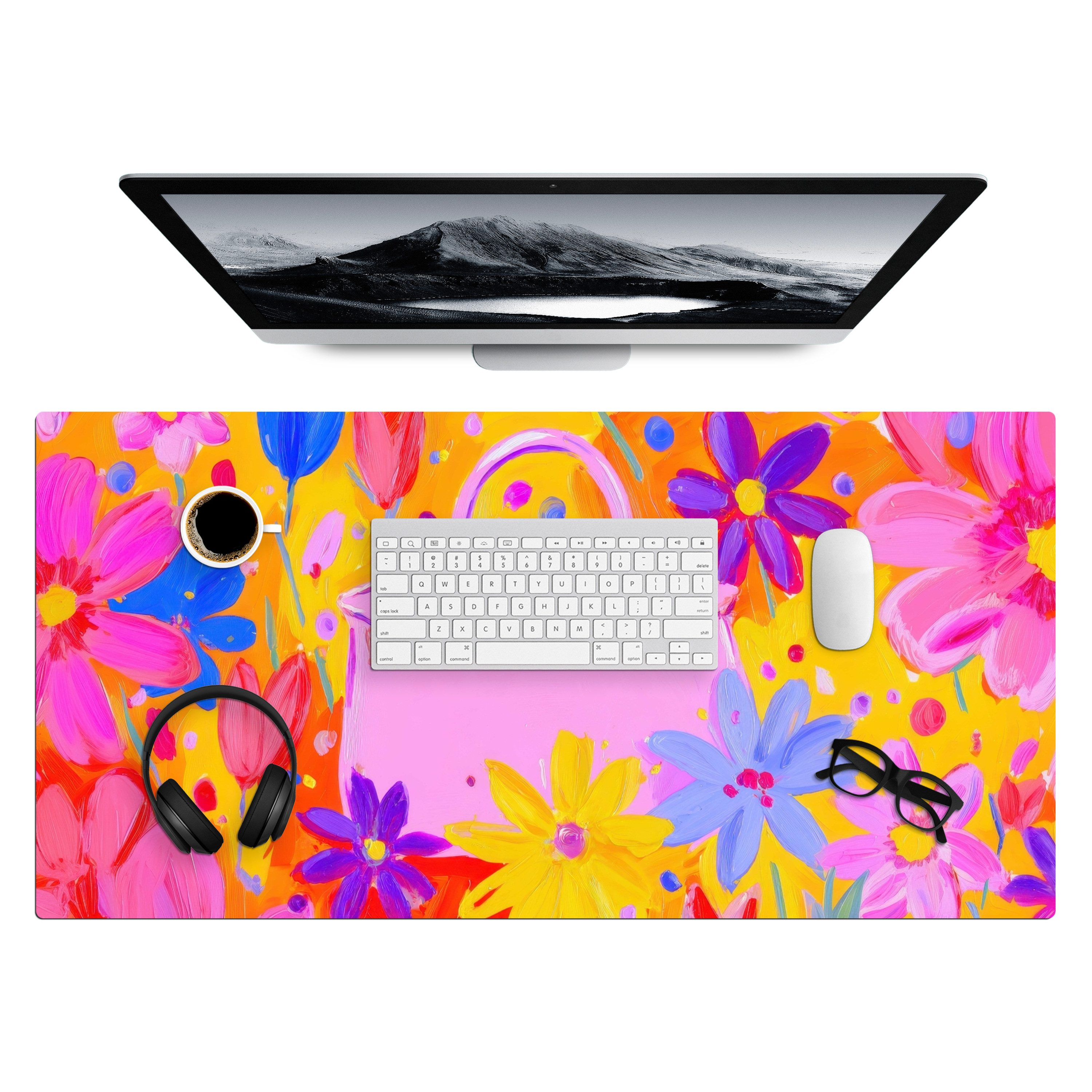 MuchoWow Gaming Mauspad Tasche - Rosa - Blumen (1-St), Gaming Mauspad XXL, Schreibtischunterlage, Mousepad, Deko, 90x45 cm