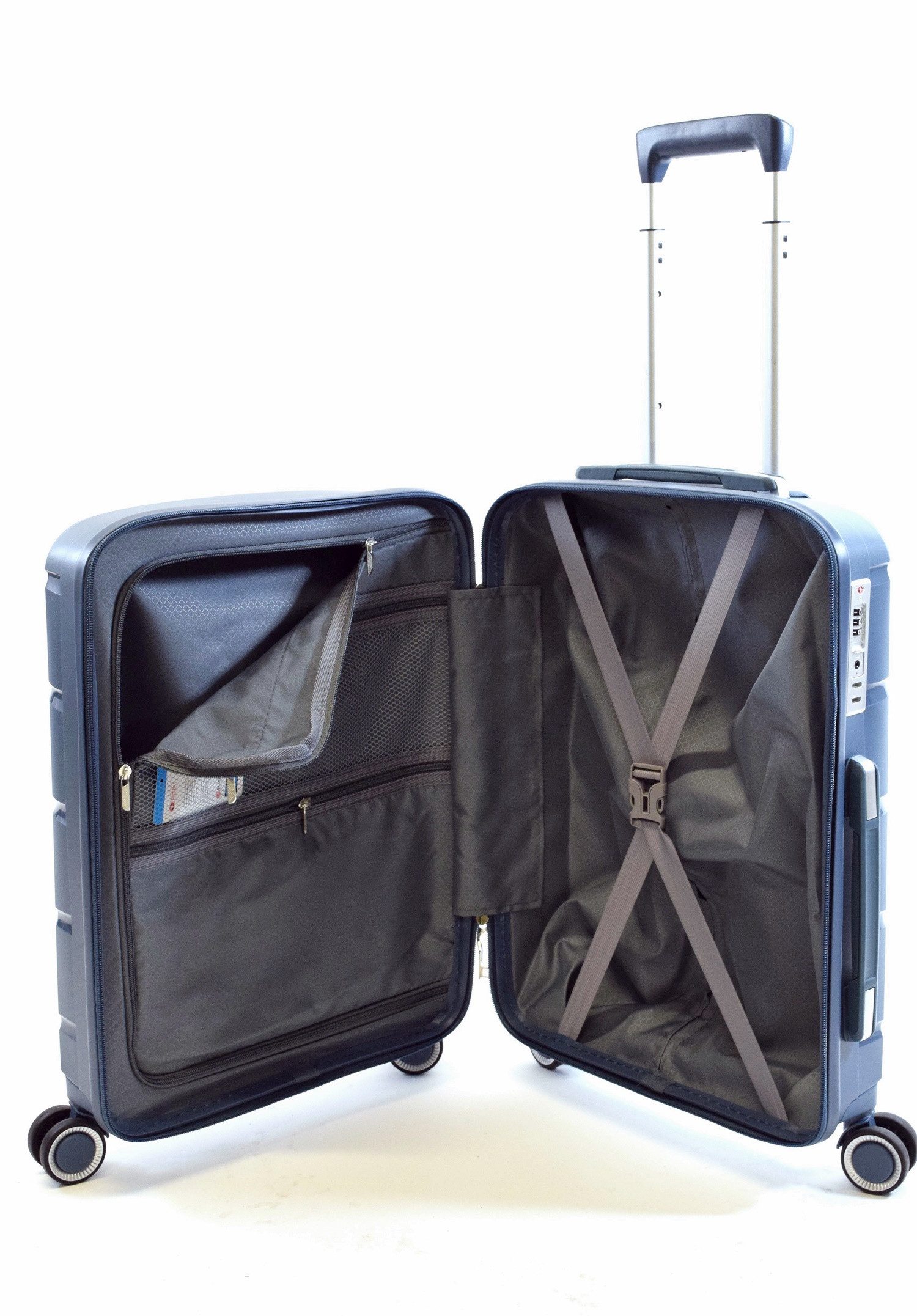 Zimmert Leather Hartschalen-Trolley Speetliner, Gr. S 55 cm, 4 Rollen Blau Grau leicht, Polypropylen mit TSA-Schloss – Bild 5 von 5