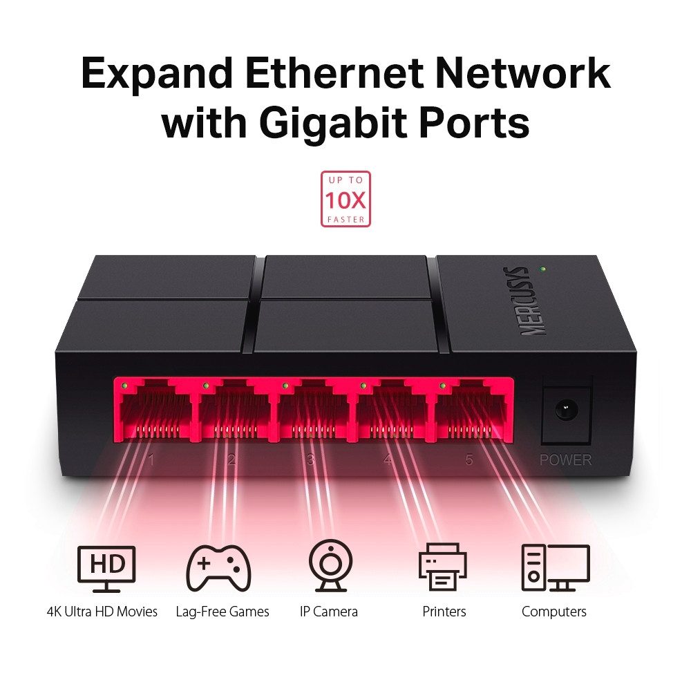 tp-link Mercusys MS105G 5-Port Gigabit Desktop Switch Netzwerk-Switch (Einfache Erweiterung des verkabelten Netzwerks)