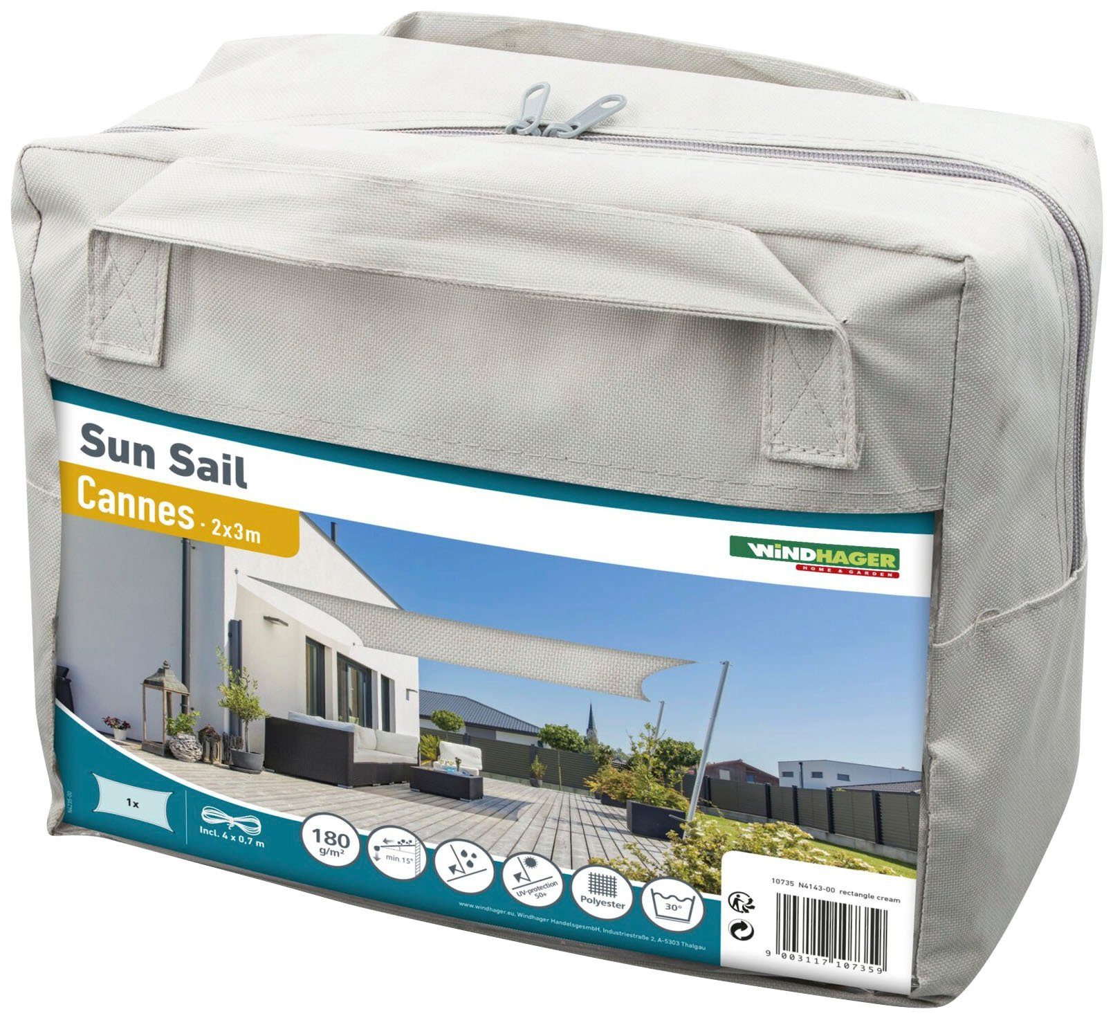 Windhager Sonnensegel Rechteck, 2x3 m, wasserabweisend