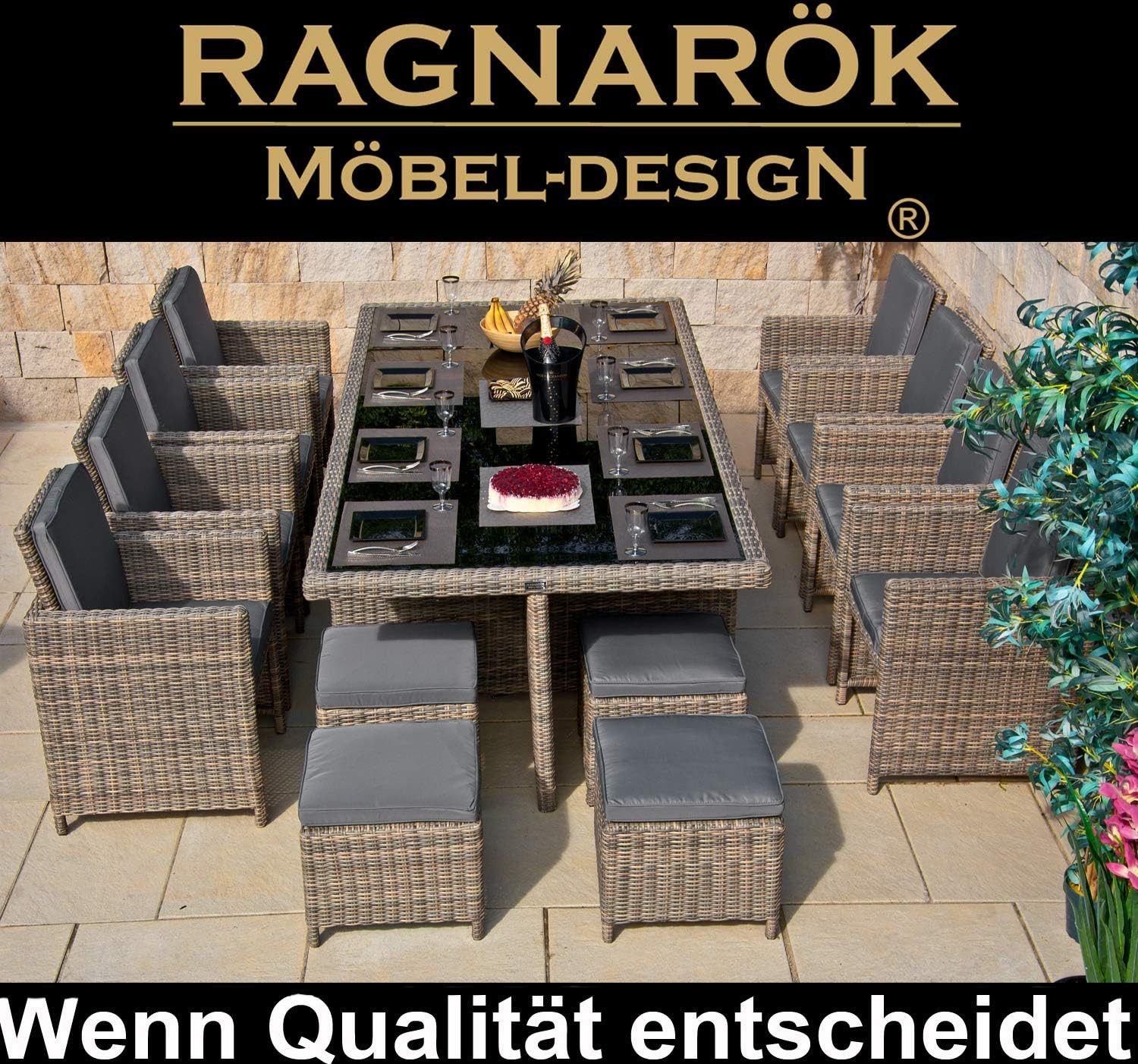 Ragnarök Möbel-Design Garten-Essgruppe Heimdall Esstisch Set 8+4, (Set, Polyrattan, Alu), umklappbare Rückenlehnen, Würfelsystem – Bild 5 von 5