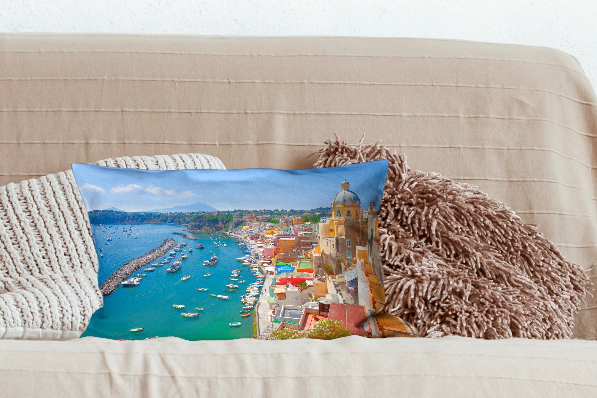Meer - Haus Neapel, mit Schlafzimmer Dekokissen Wohzimmer Boot Zierkissen, Füllung, Dekoration, MuchoWow Dekokissen - -