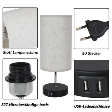 ZMH Tischleuchte Touch-Dimmbar mit USB-Ladefunktion und Stoff Lampenschirm, 1er Set, Mit LED Brine, 3000K, Schwarz