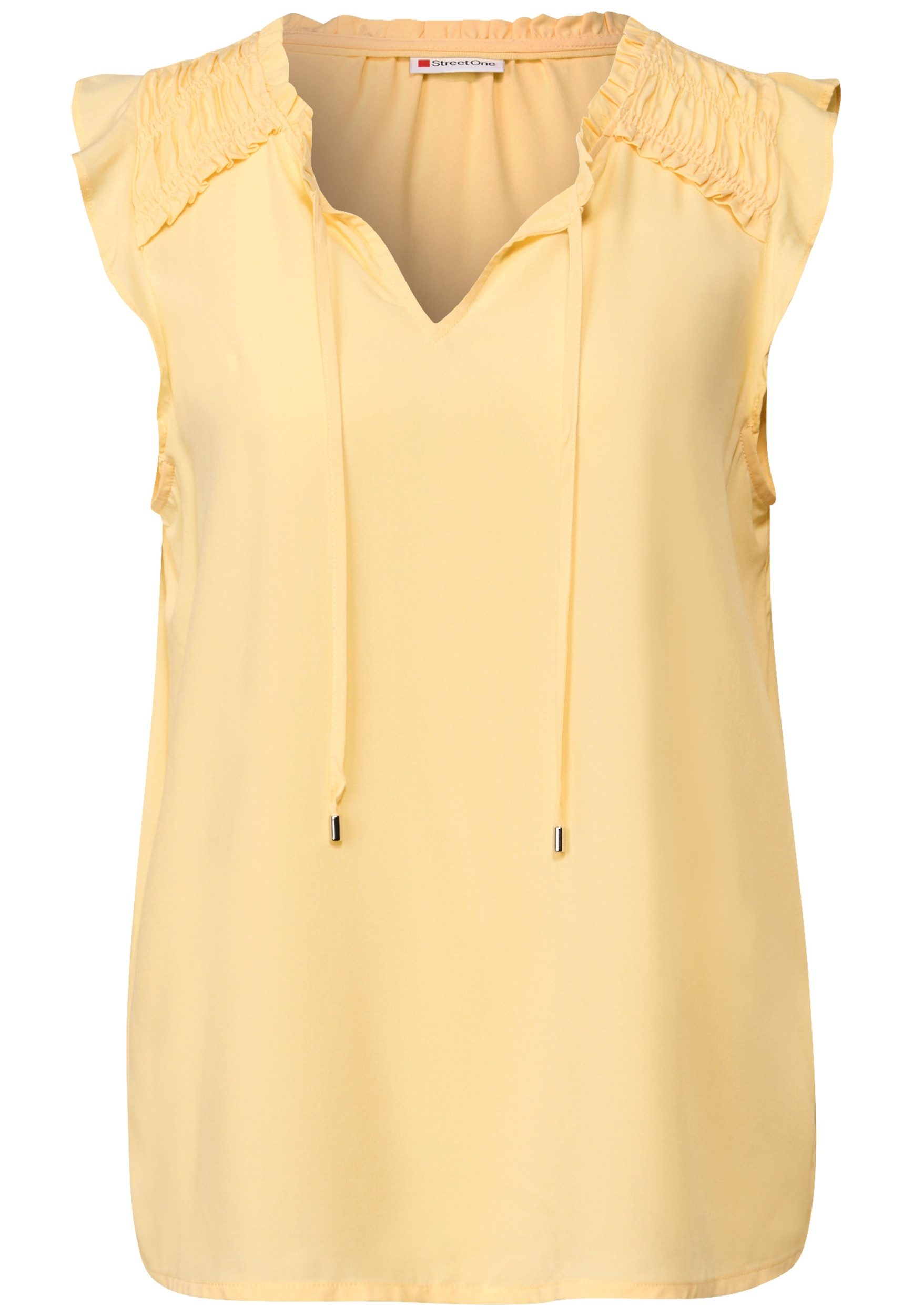 STREET ONE Kurzarmbluse – ärmellose Tunika mit Split Neck und Bindebändern günstig online kaufen