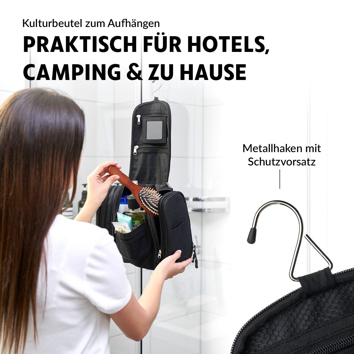 Obics Kulturbeutel XXL 8 Liter (Set, 2 Teilig), zum Aufhängen - Kosmetiktasche für Damen & Herren 10 Fächer