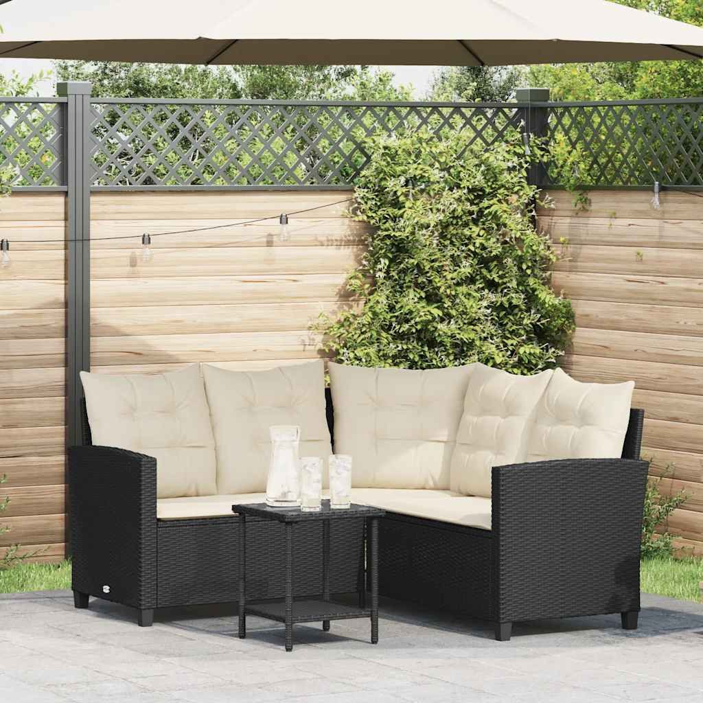 vidaXL Loungesofa Gartensofa in L-Form mit Tisch und Kissen Schwarz Poly Rattan, 1 Teile