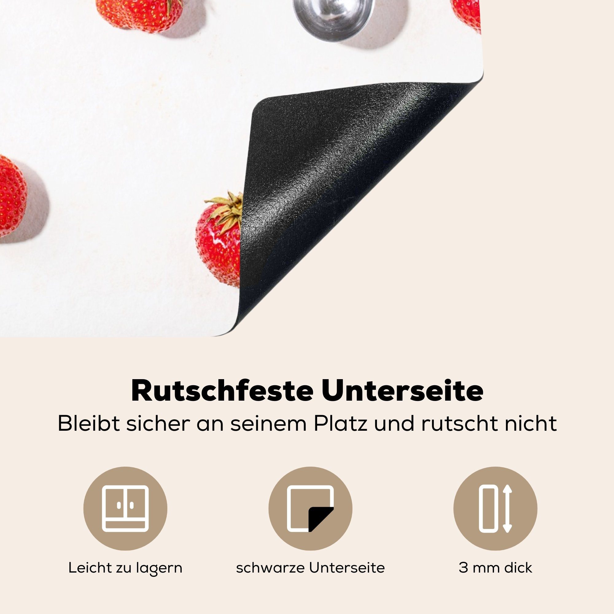 Ceranfeldabdeckung - tlg), cm, Induktionskochfeld, Herdblende-/Abdeckplatte Vinyl, MuchoWow (1 - Früchte Induktionsschutz, - Kräuter Eiszange, Erdbeere 59x51