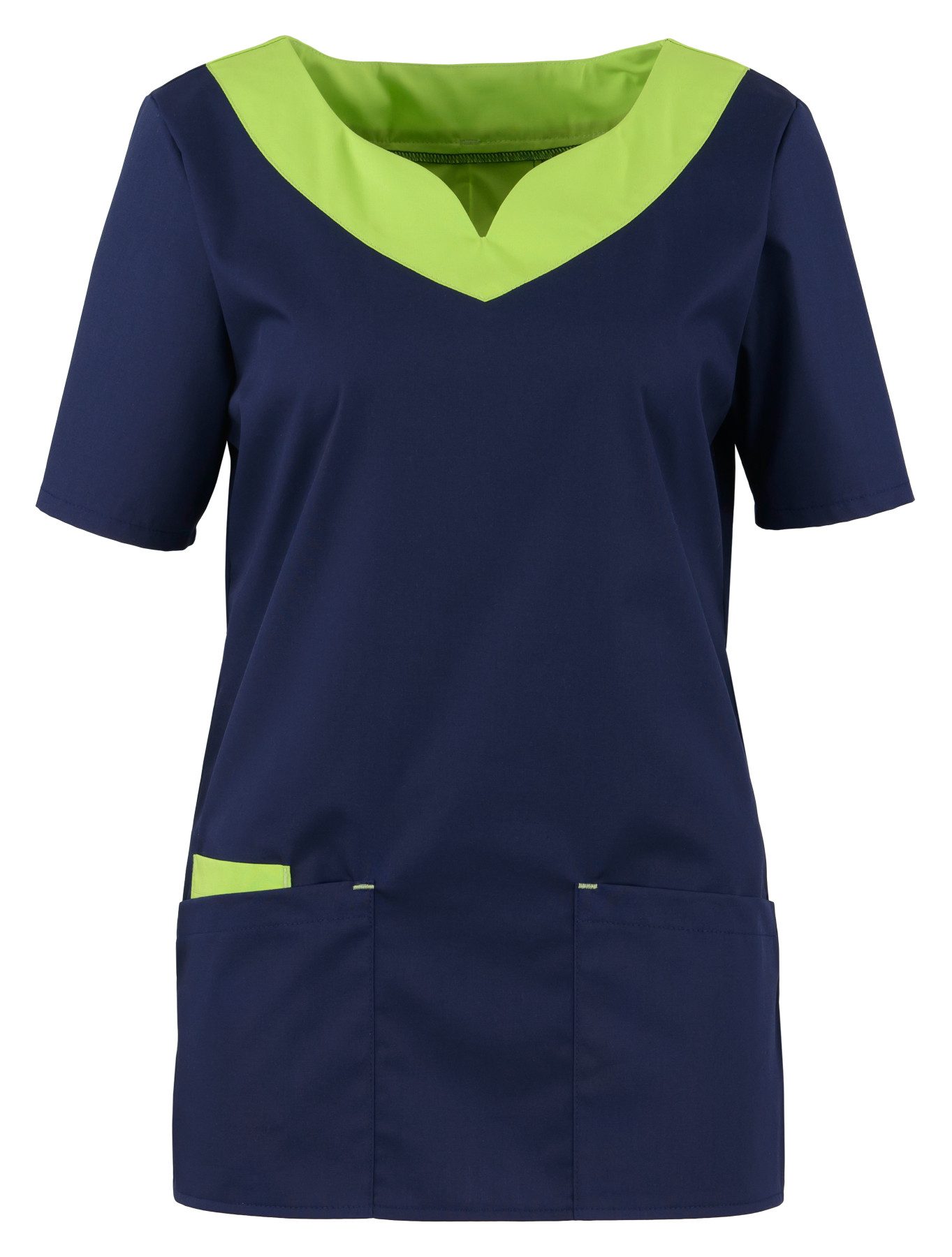 BEB Schlupfbluse beb MEDIZIN/PFLEGE Damen KASACK Kurzarm Stretch Marine/Apfel