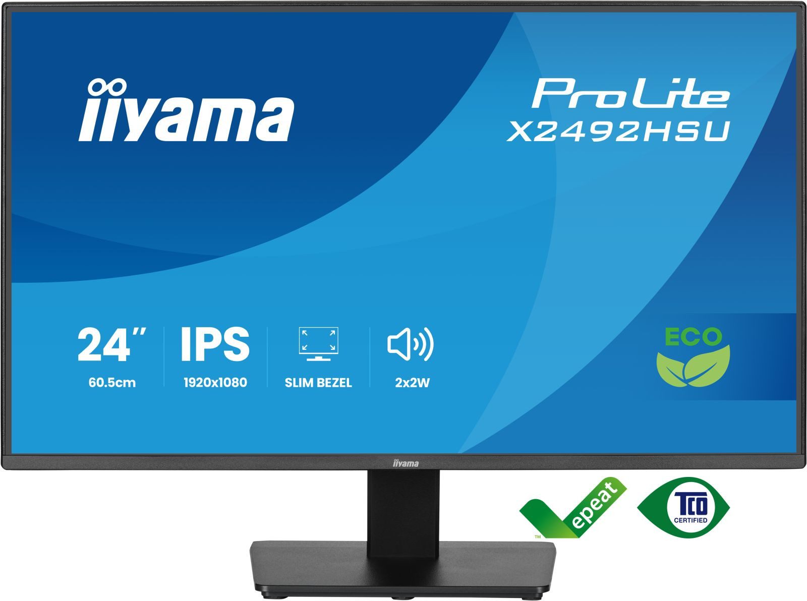 Iiyama 24" IPS 4-side slim bezel, Green Choice, EyeComfort / EyeSafe 2.0, 192 TFT-Monitor (1920 x 1080 px, Full HD, 3 ms Reaktionszeit, 120 Hz, IPS, Adaptive-Sync, Lautsprecher, HDCP)