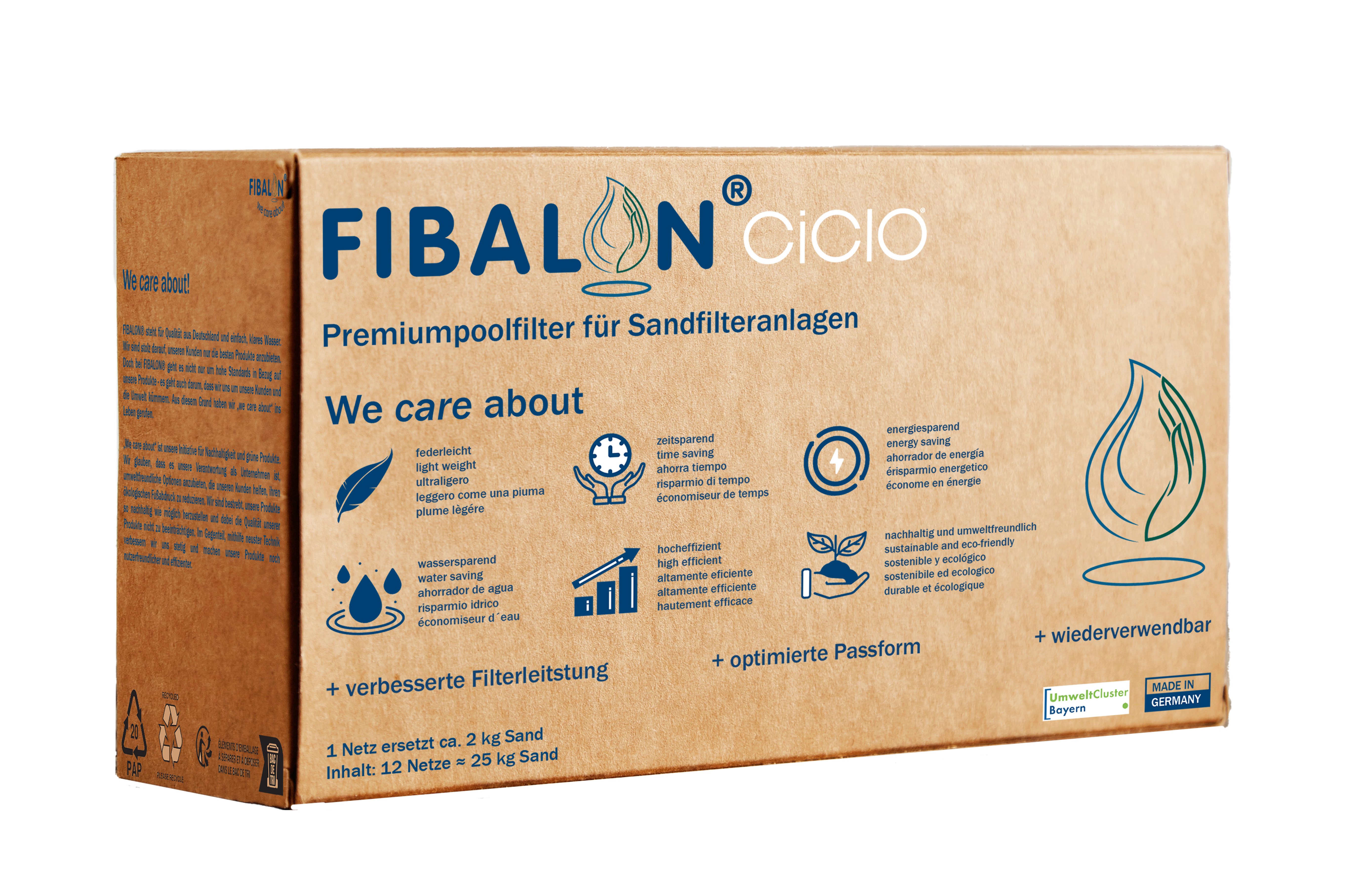 FIBALON® Filterbälle FIBALON®CiCLO umweltfreundlicher Premium Poolfilter ersetzt 25 kg Sand, für alle herkömmlichen Sandfilteranlagen, auch für Salzwasser geeignet, (1-St., 12 Netze entsprechen 25 kg Filtersand, 700g anderer Filterballs), das Original patentiert und Made in Germany, für kristallklares Wasser