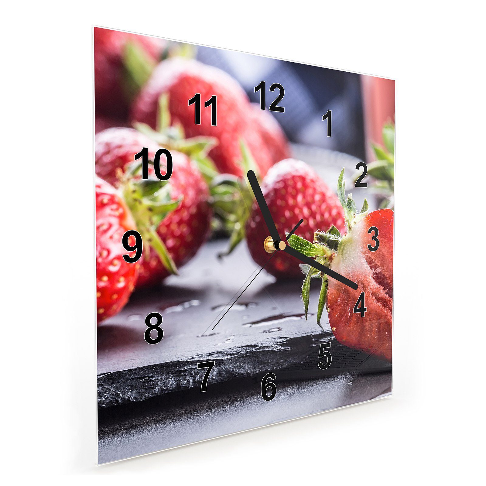 30 Wanduhr Motiv Wanduhr auf Primedeco Erdbeeren Glasuhr 30 cm Schiefer mit x Wandkunst Größe
