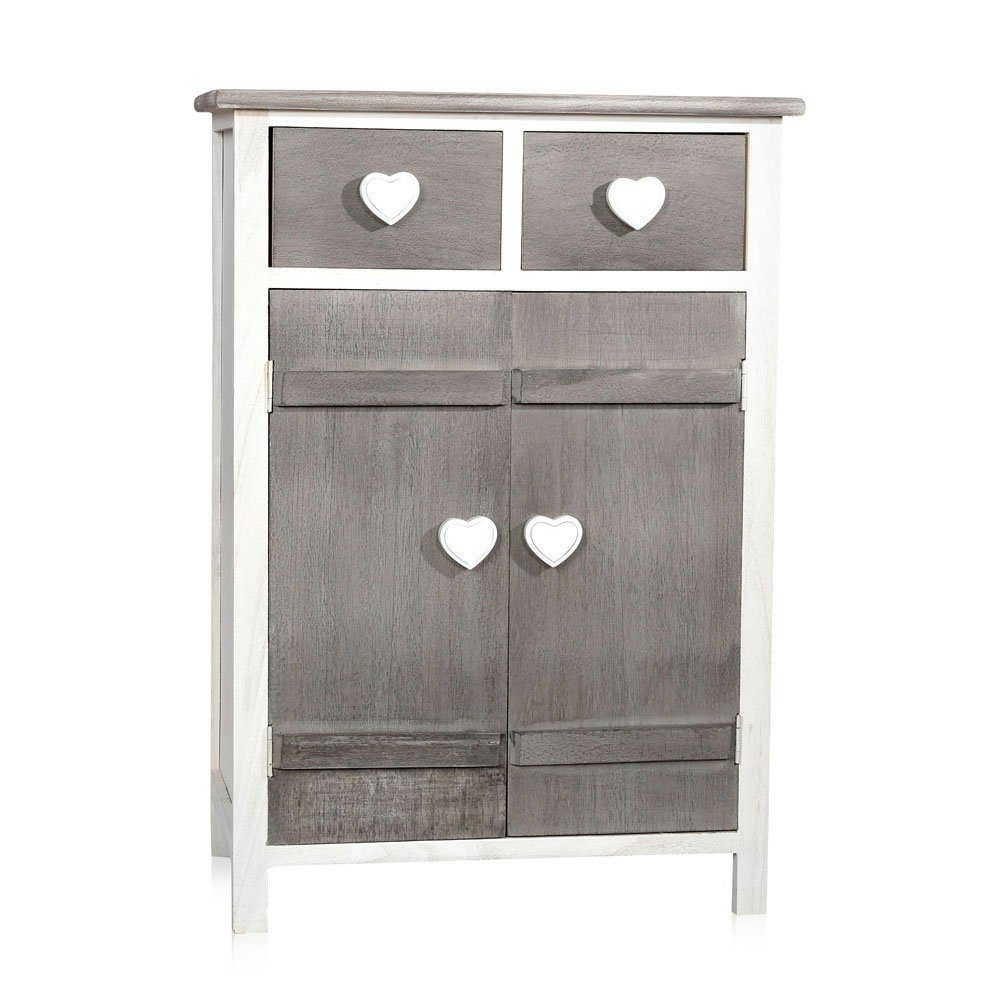 Melko Anrichte Schrank Anrichte Sideboard Kommode Highboard Beistellschrank Weiß Grau Shabby Mehrzweckschrank Standschrank Beistellkommode Vintage (Stück), Paulowniaholz