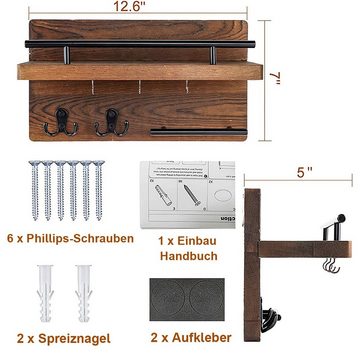 Welikera Schlüsselbrett Schlüsselregal aus Holz mit 5 Haken, 12,6*7*5''