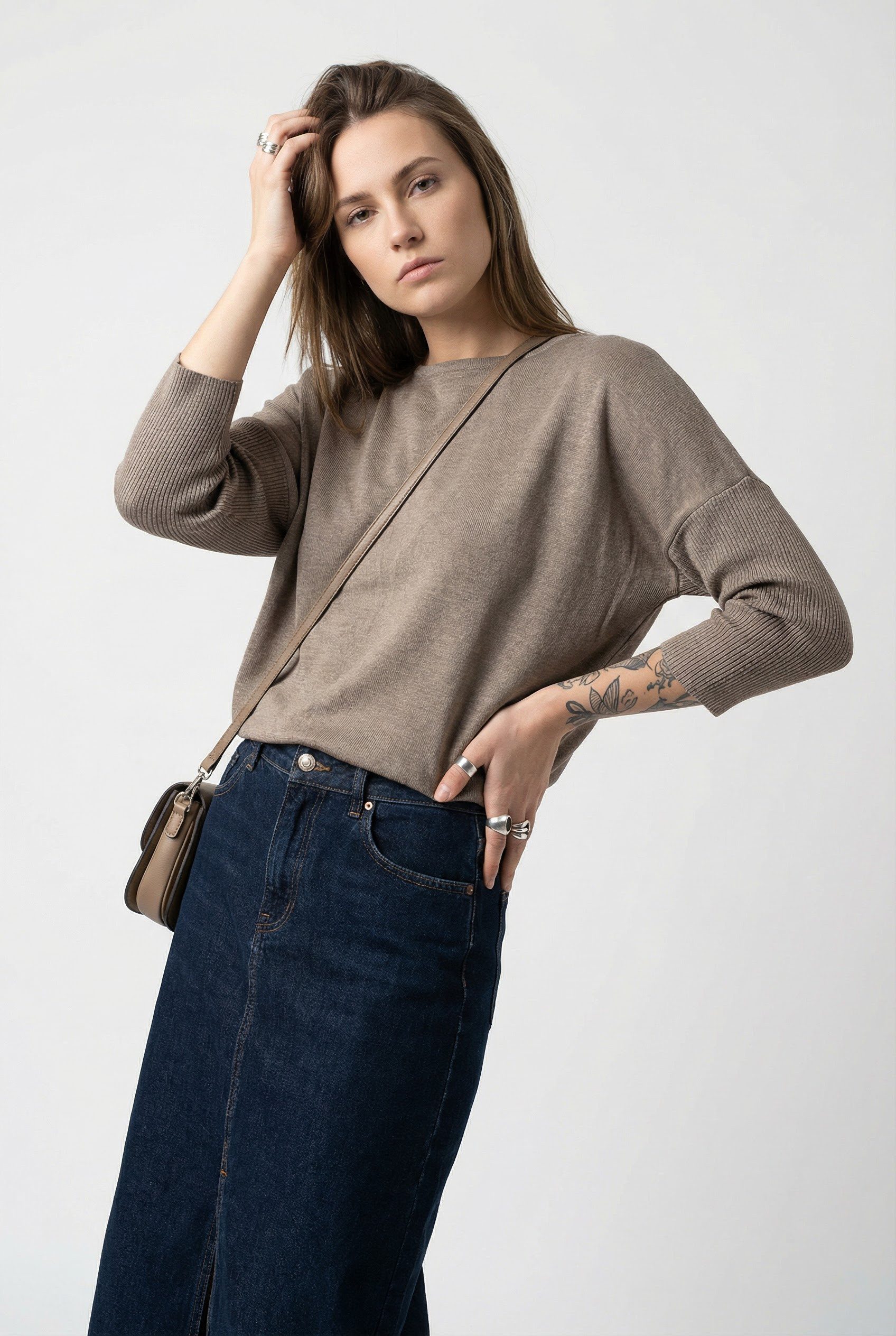 Saint Tropez Rundhalspullover A2561, MilaSZ R-Neck Viskosemischung, Casual fit