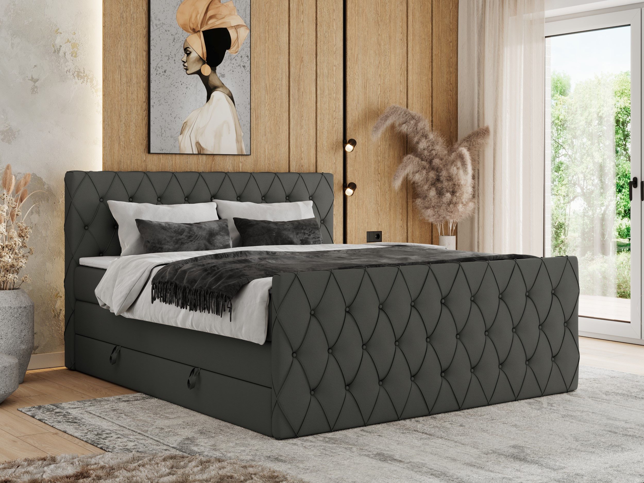 MKS MÖBEL Boxspringbett MIREN KING DUO (Set, Packung, Doppelbett, Kopfteil, Topper T25/Visco, T30-Schaum), Boxspringbett, Fußteil, Multipocket-Matratzen, 7 Härtezonen