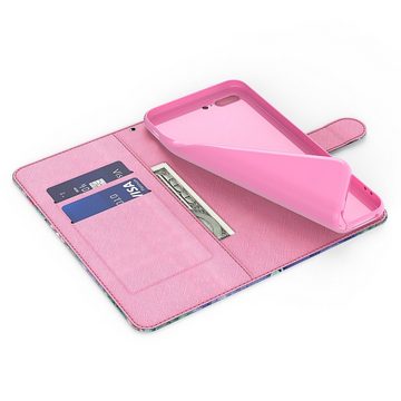 CLM-Tech Handytasche Hülle für Xiaomi Redmi Note 12 5G Tasche aus Kunstleder Klapphülle (Baum rosa weiß, Handyhülle Wallet Flip Case Cover Etui), Standfunktion, Kartenfächer, Magnetverschluss