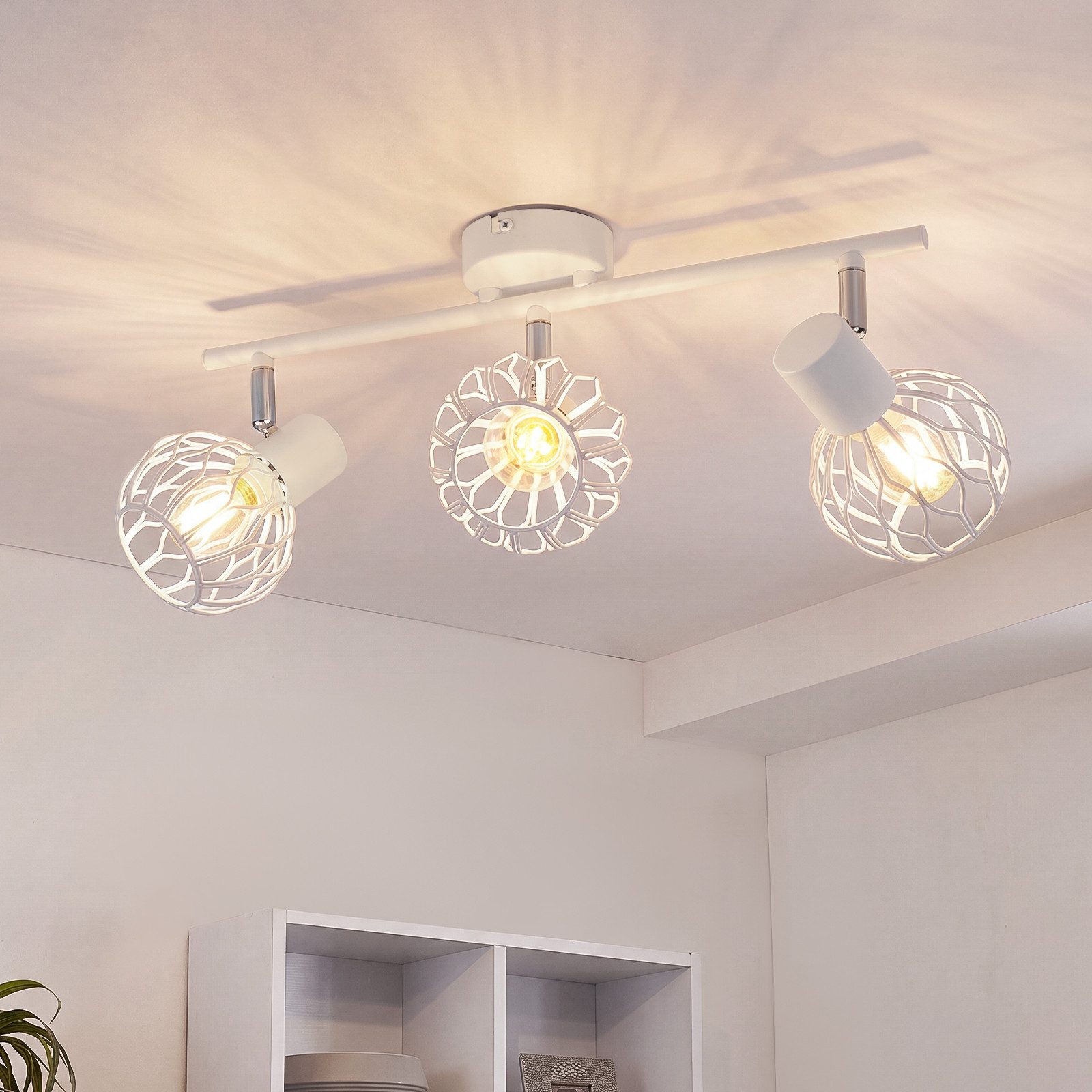 ZMH Deckenstrahler 3 Flammig Deckenlampe E14 Metall 350° Schwenkbar Wohnzimmer, Augenschutz, ohne Leuchtmittel, Innen Vintage Schwarz/Weiß Küchenlampe Deckenspot Flur