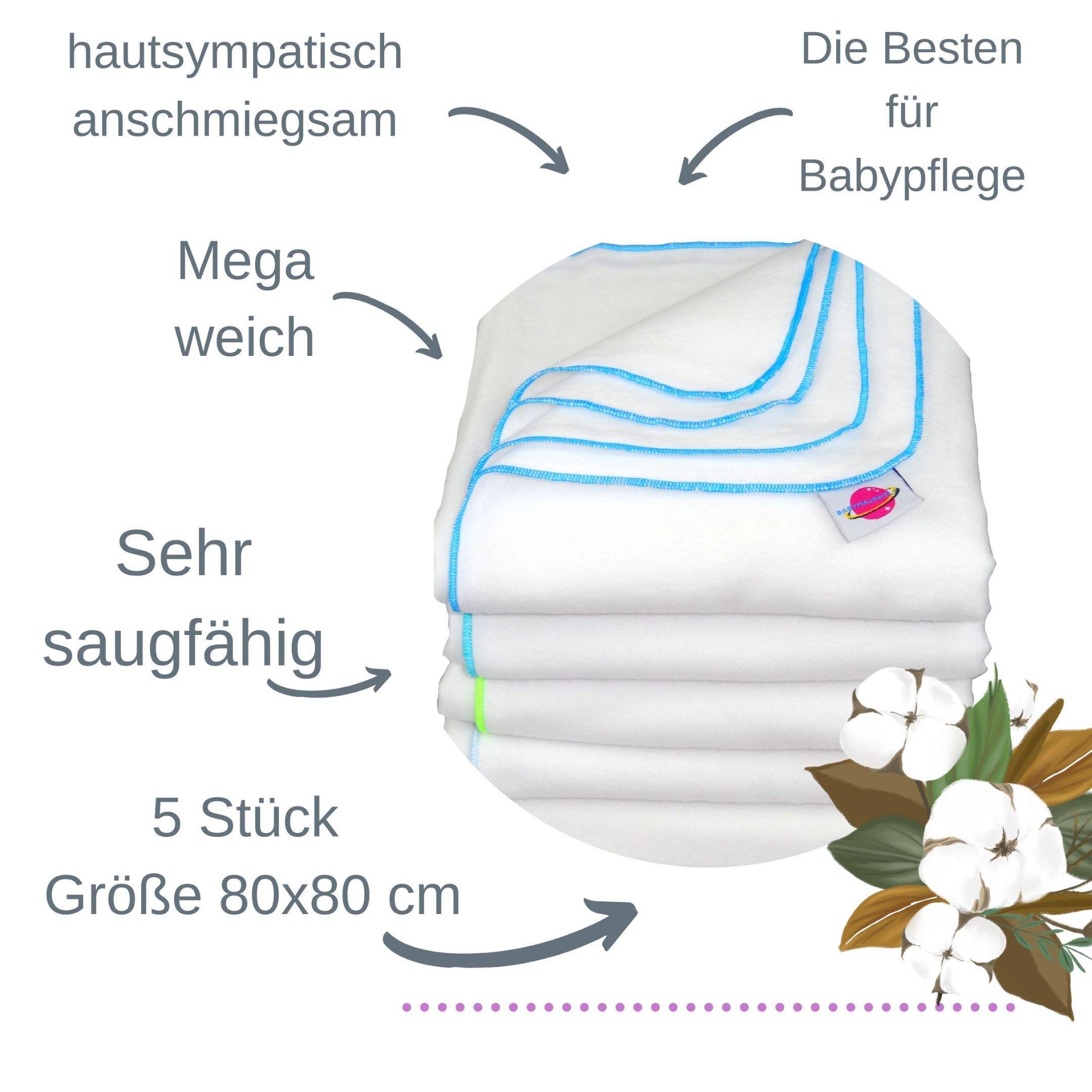 EU Pflegetücher Saugfähige Stoffwindeln Baby jungs 5-St., Babydecke, Wickelunterlage, cm SUPER SOFT Babymajawelt Spucktücher made Faltwindeln, Sichtschutz, Molton Moltonwindeln), (Set, 80x80 Waschbare Tücher