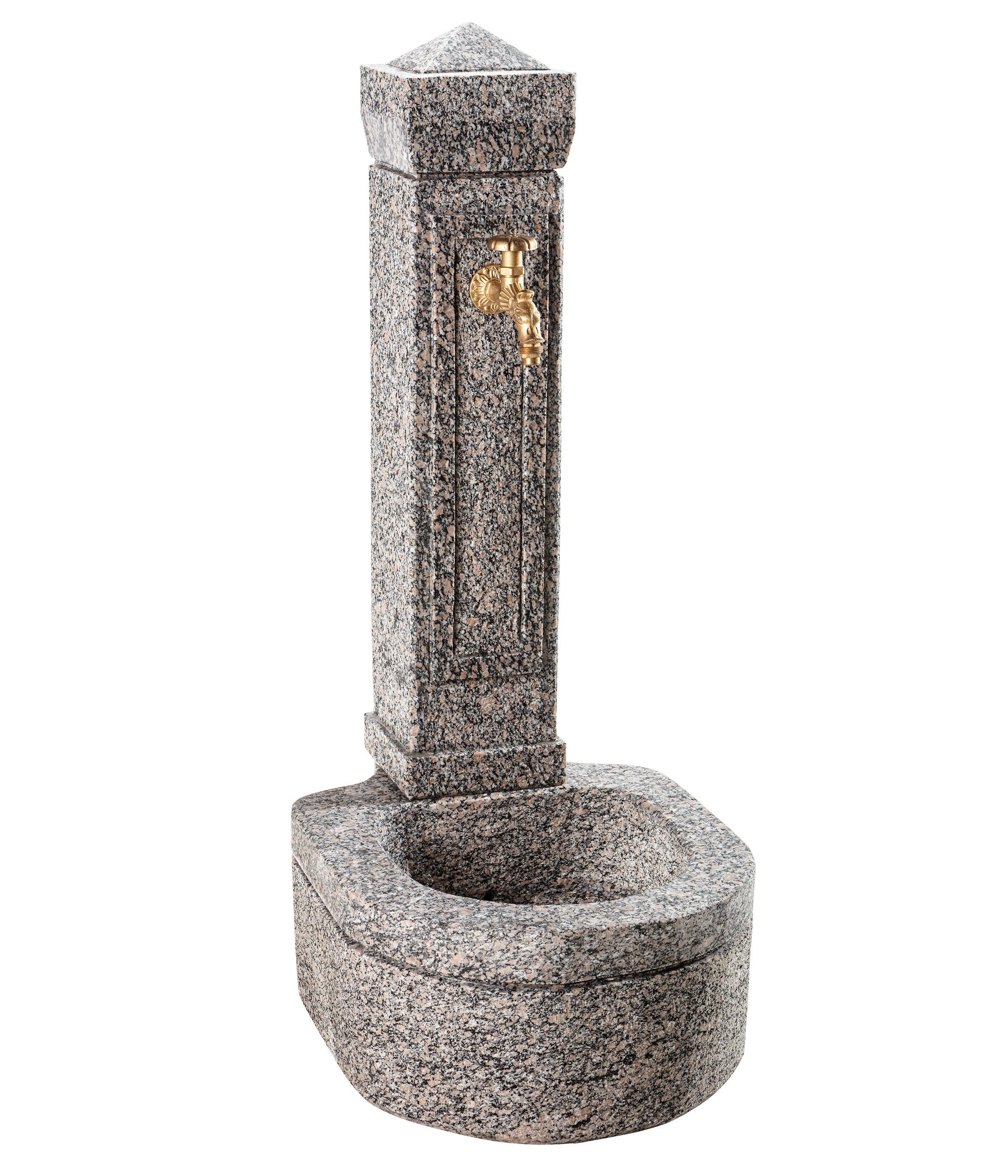 Dehner Gartenbrunnen Berlin, 110 x 45 x 60 cm, Granit, Wasserzapfzelle aus Granit mit nostalgischem Wasserhahn und Anschluss
