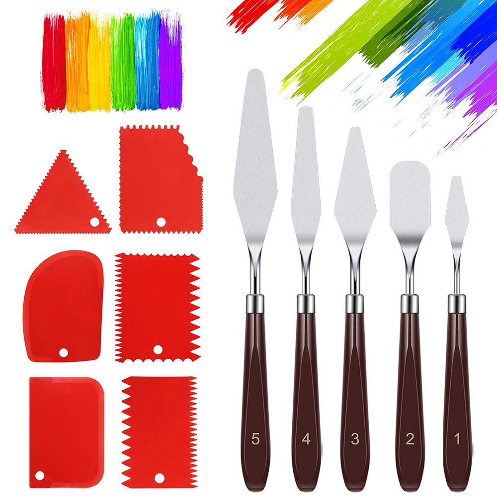 AFKSMILE Malerspachtel 11 Stück Spachtel Set Acrylmalerei, Malerspachtel Spachtel Set (11-St) 5 Stück Palettenmesser &  6 Stück Plastik Abstreifermesser