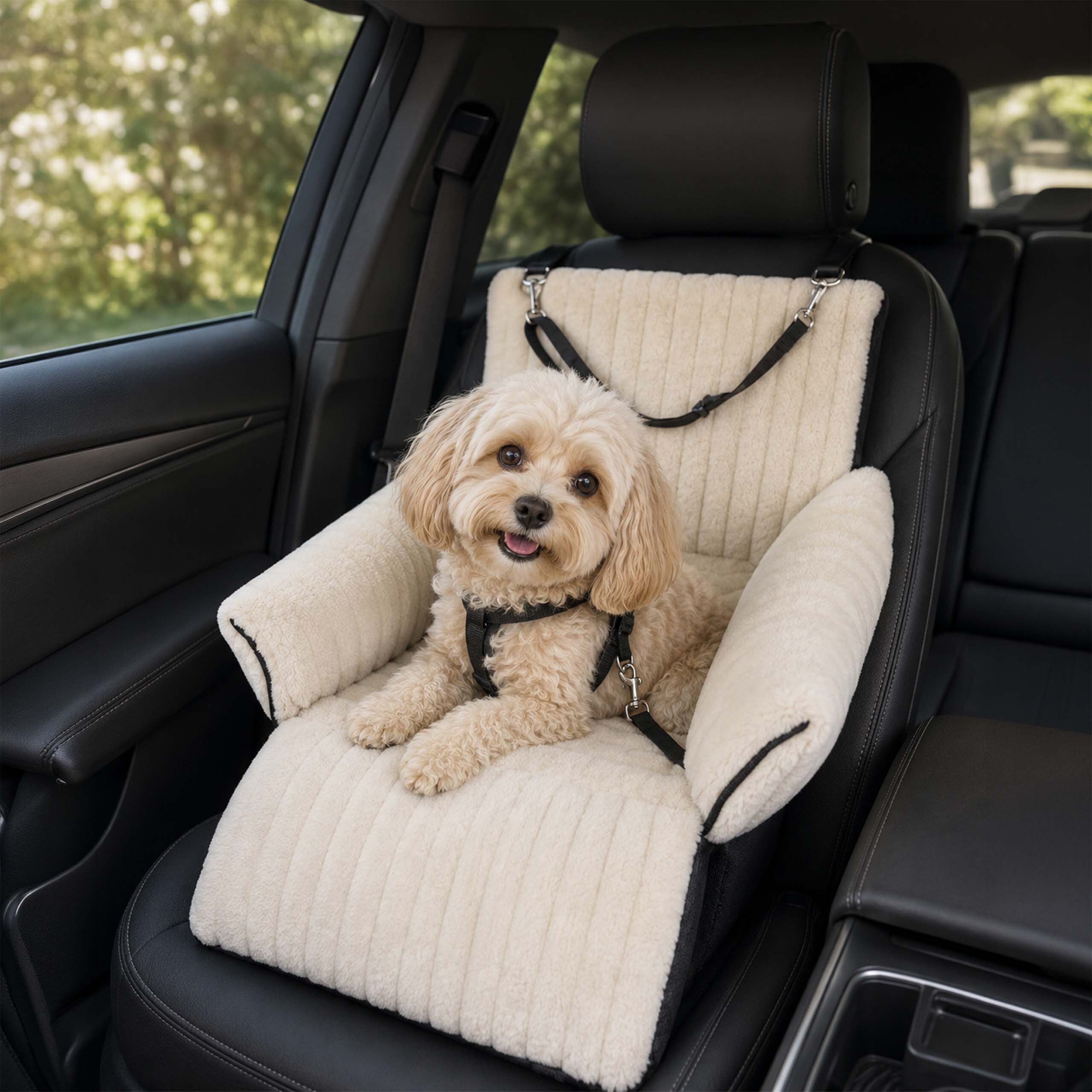 relaxdays Hunde-Autositz Weicher Hundeautositz für kleine Hunde, Beige