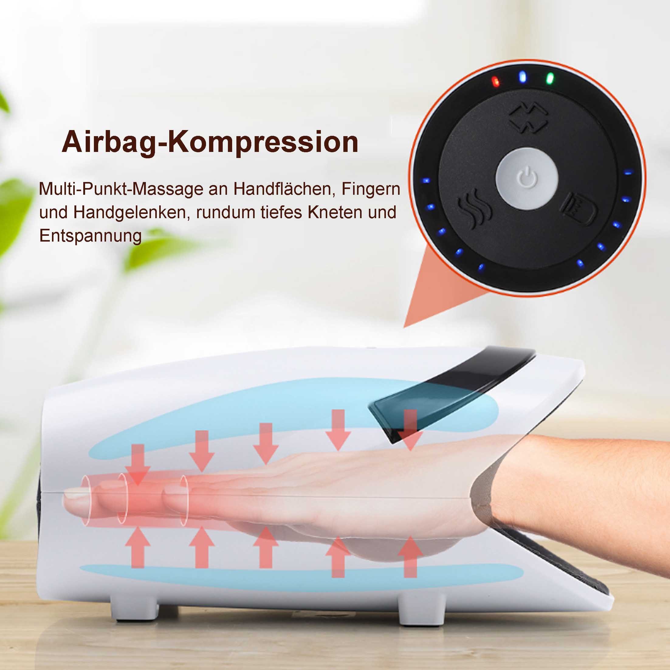 KINSI Massagegerät Elektrisches Handmassagegerät, Akupressurpunkte, Airbag Squeeze, Thermostatisches Graphen-Wärmepaket mit Timerfunktion