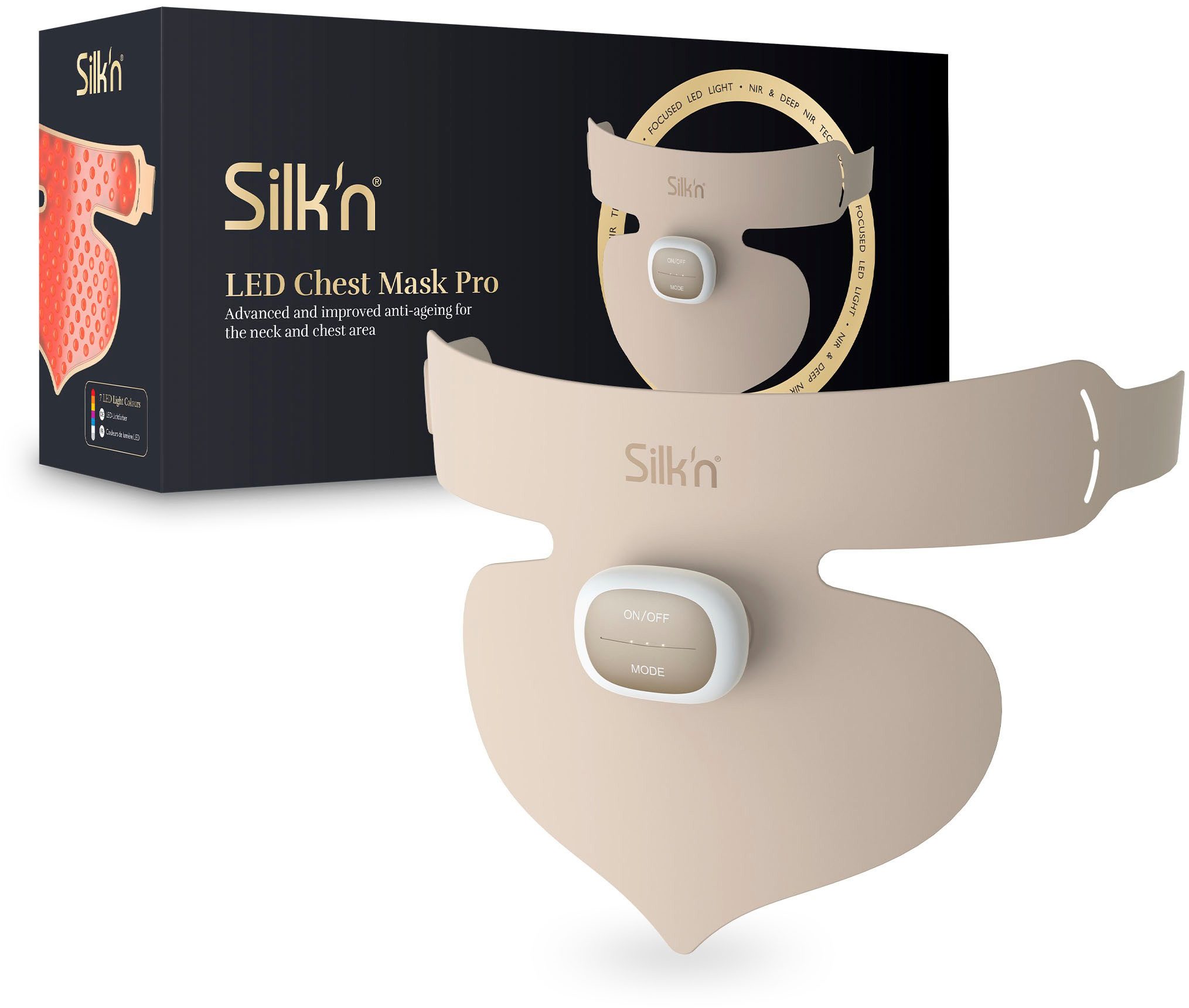 Silk'n LED Hals & Dekolleté-Maske LED Chest Mask Pro, Fortschrittliche kabellose LED-Maske mit 7 Lichtmodi