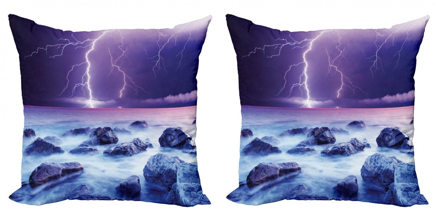 Accent Nacht Kissenbezüge Stürmischer Abakuhaus Himmel (2 Stück), Modern Sturm Ozean-Felsen Doppelseitiger Digitaldruck,