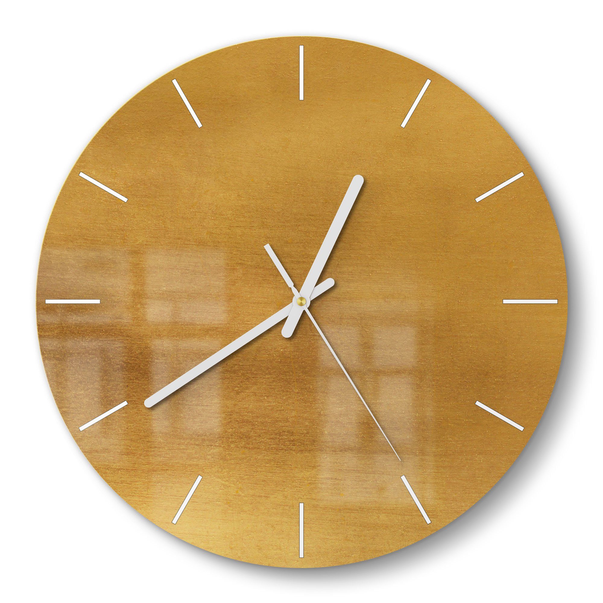 DEQORI Wanduhr 'Gebürstetes Goldblech' (Glas Glasuhr modern Wand Uhr Design Küchenuhr)