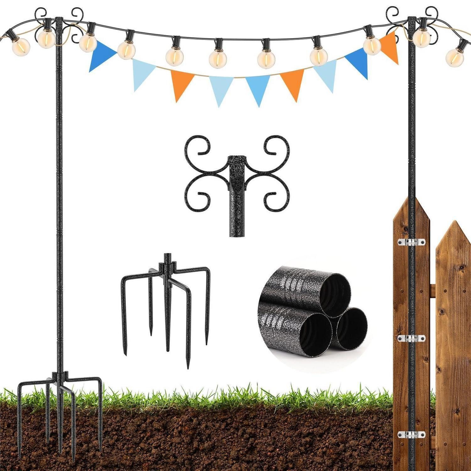 LuxusKollektion Dekohaken Schäferhaken Gartenstange 3m höhenverstellbar 2 Stück, (2-St)