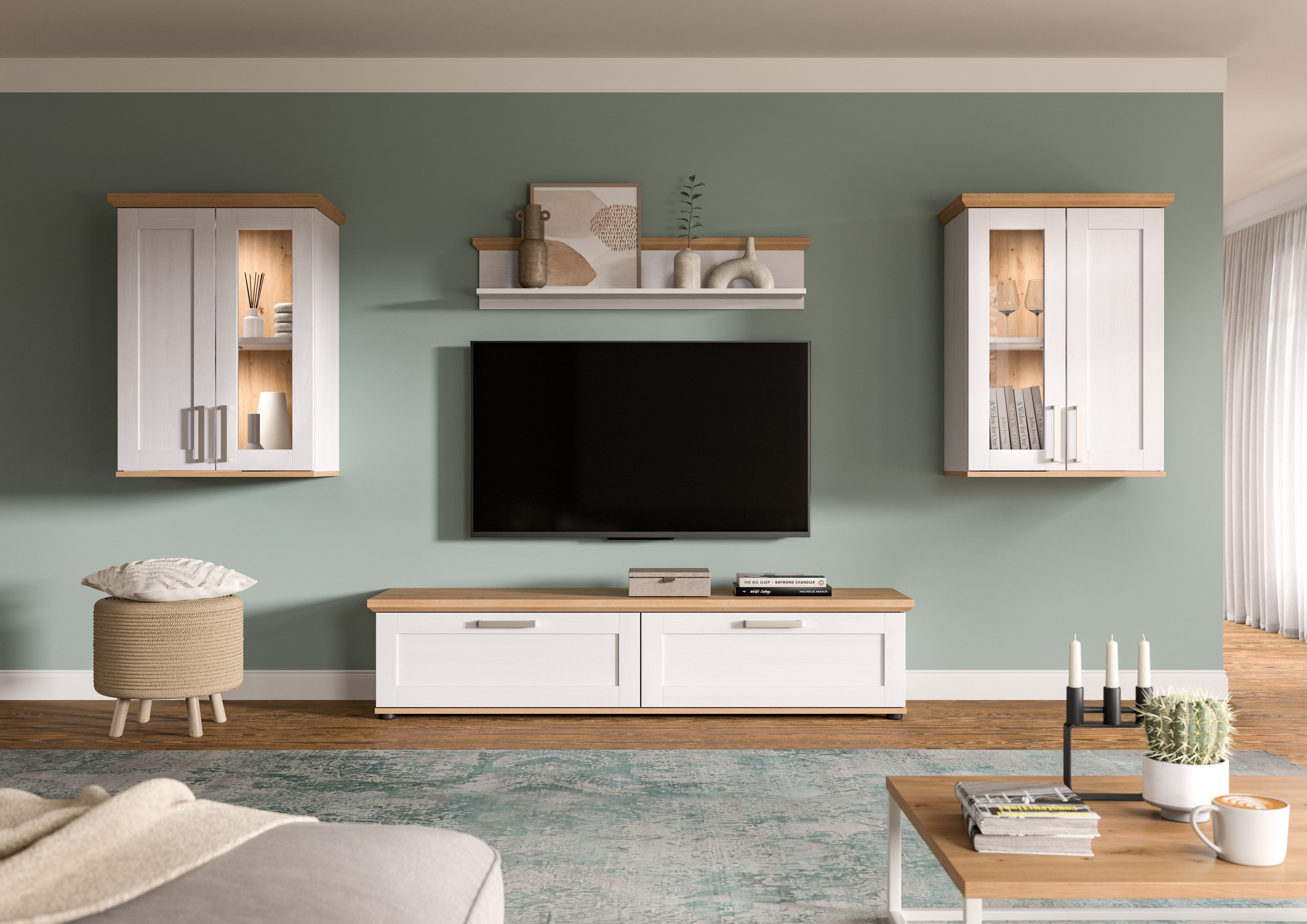 Home affaire Wohnwand Cosenza, (Set, 4-St), Cosenza, Breite: 336 cm,2xVitrine,Lowboard, Wandboard