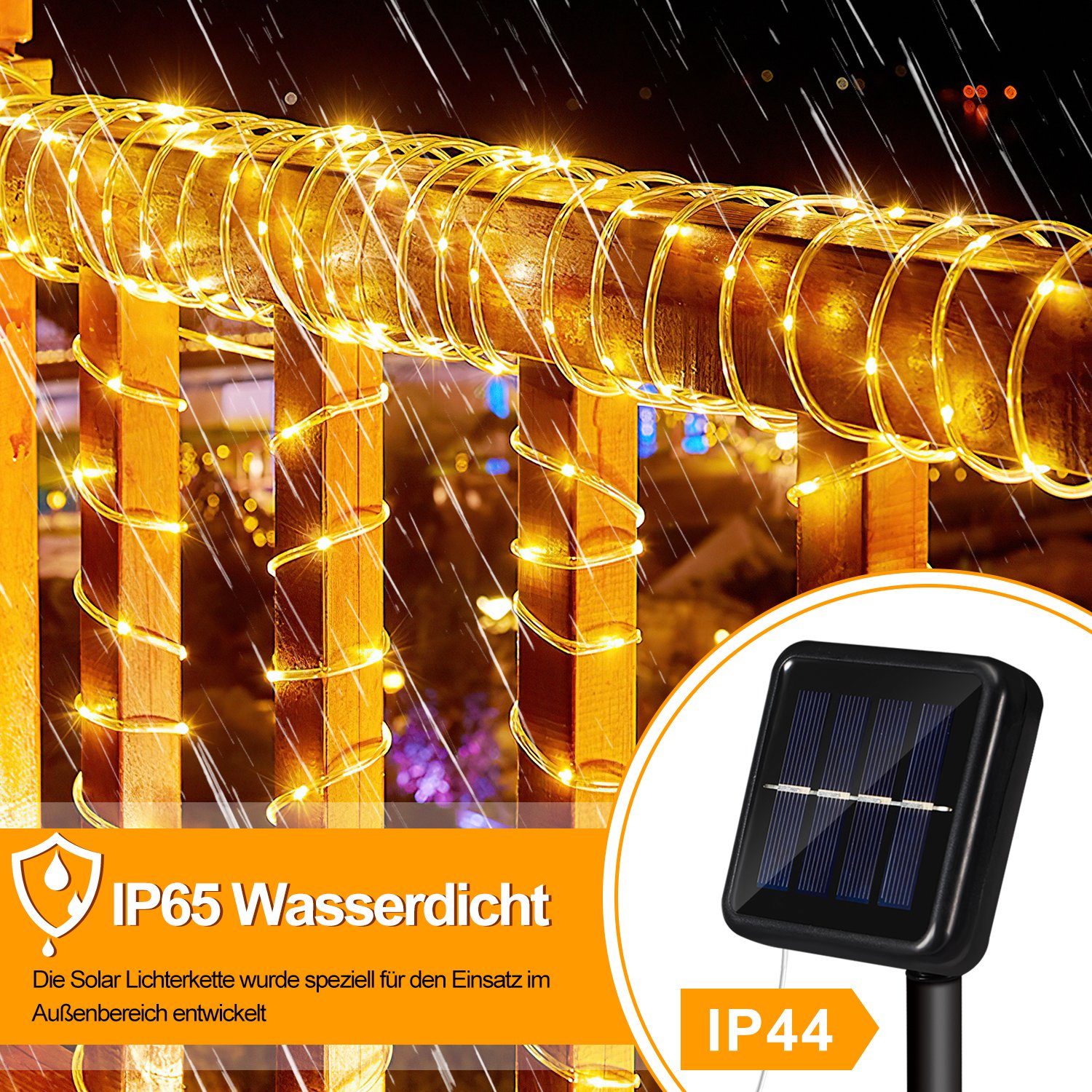 LED Warmweiß Gimisgu Solar LED-Lichterschlauch 10m Lichterkette Wasserdicht Lichtschlauch Lichterschlauch