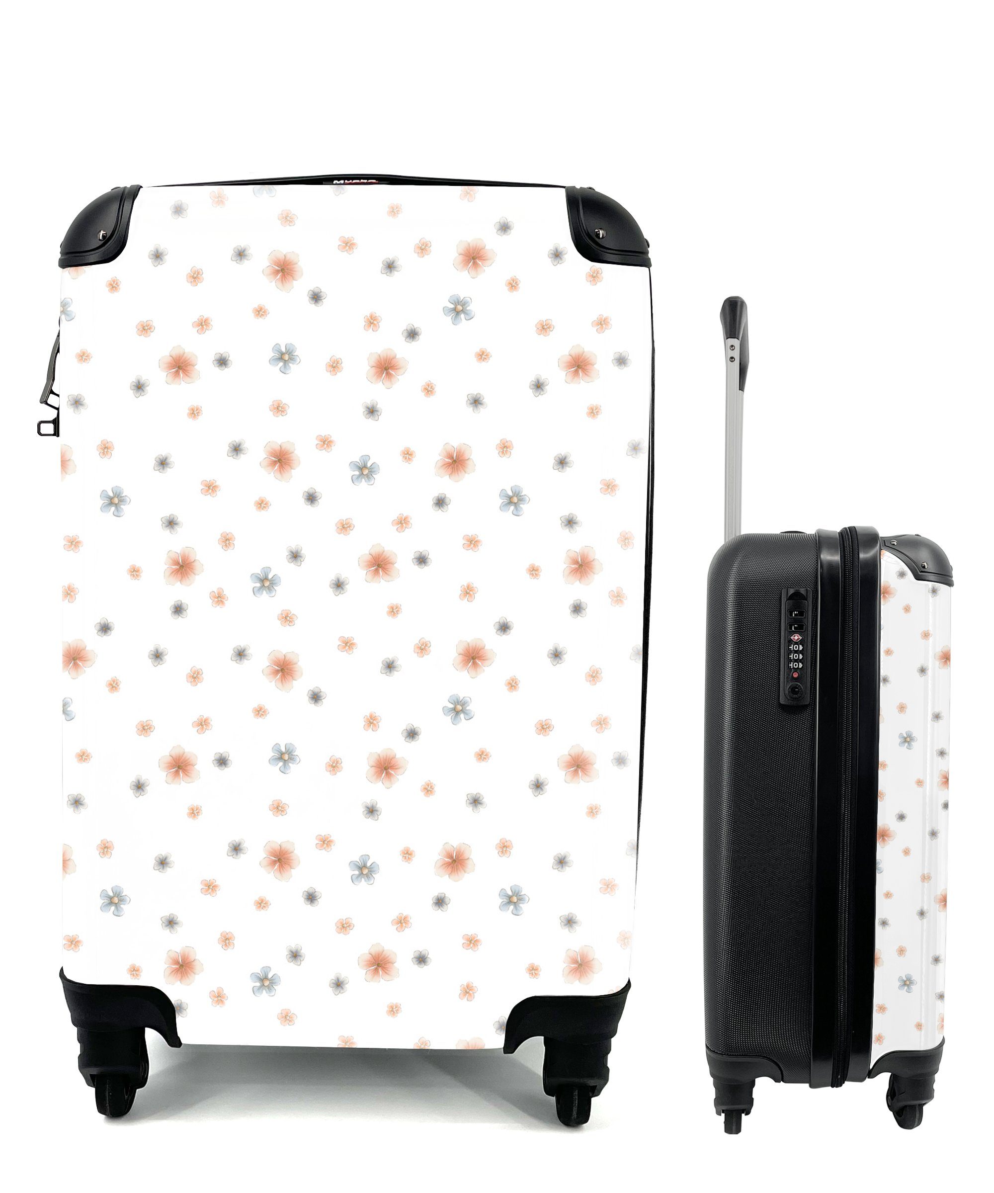Handgepäckkoffer Reisetasche Ferien, mit - MuchoWow Blumen Collage, - 4 Pastell Handgepäck rollen, Rollen, Reisekoffer Trolley, für