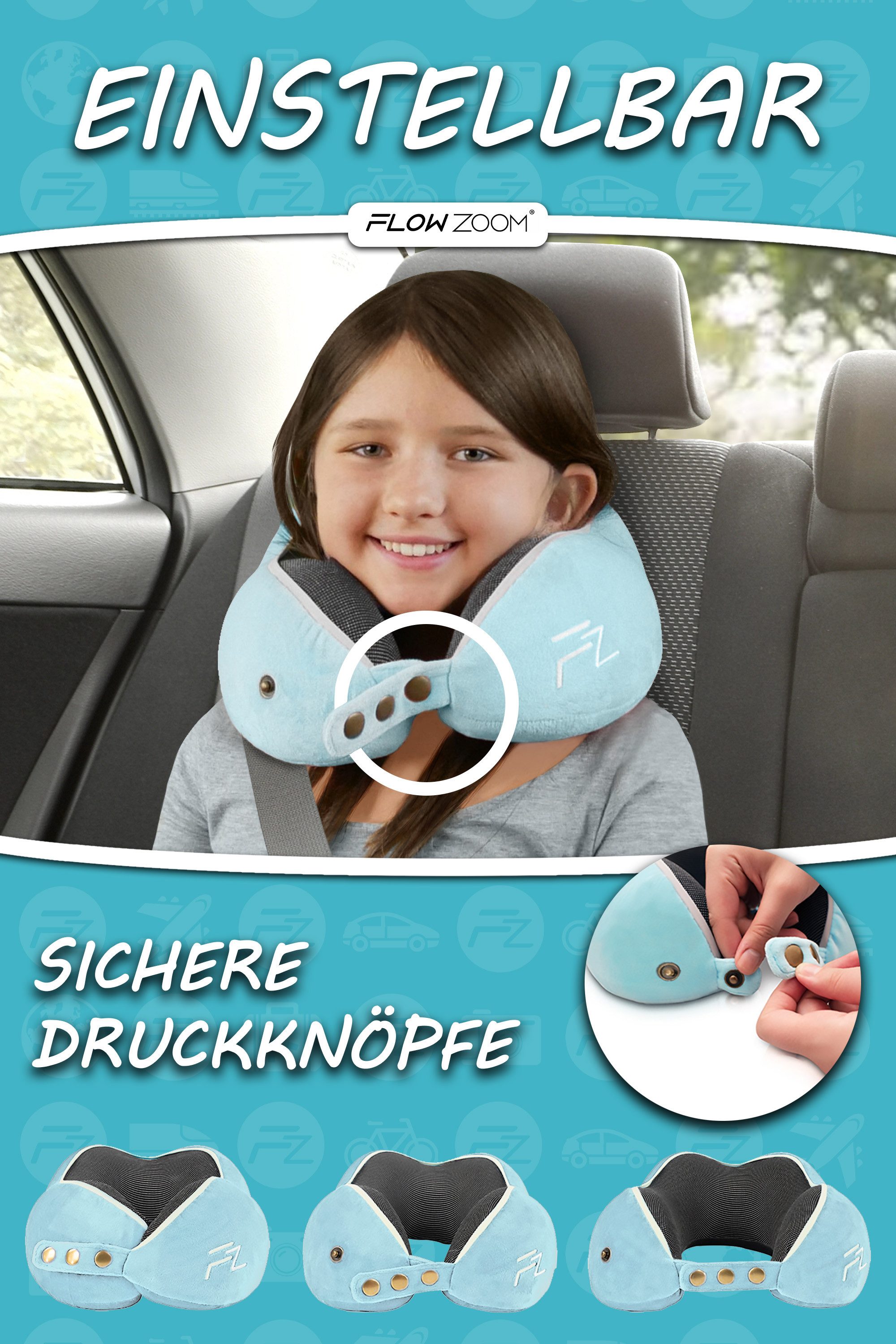 FLOWZOOM Nackenhörnchen COMFY KIDS Nackenkissen Kinder – Reisekissen Memory-Schaum, Kinder-Reisekissen Memory-Foam - Nackenhörnchen Kinder – Bild 3 von 5