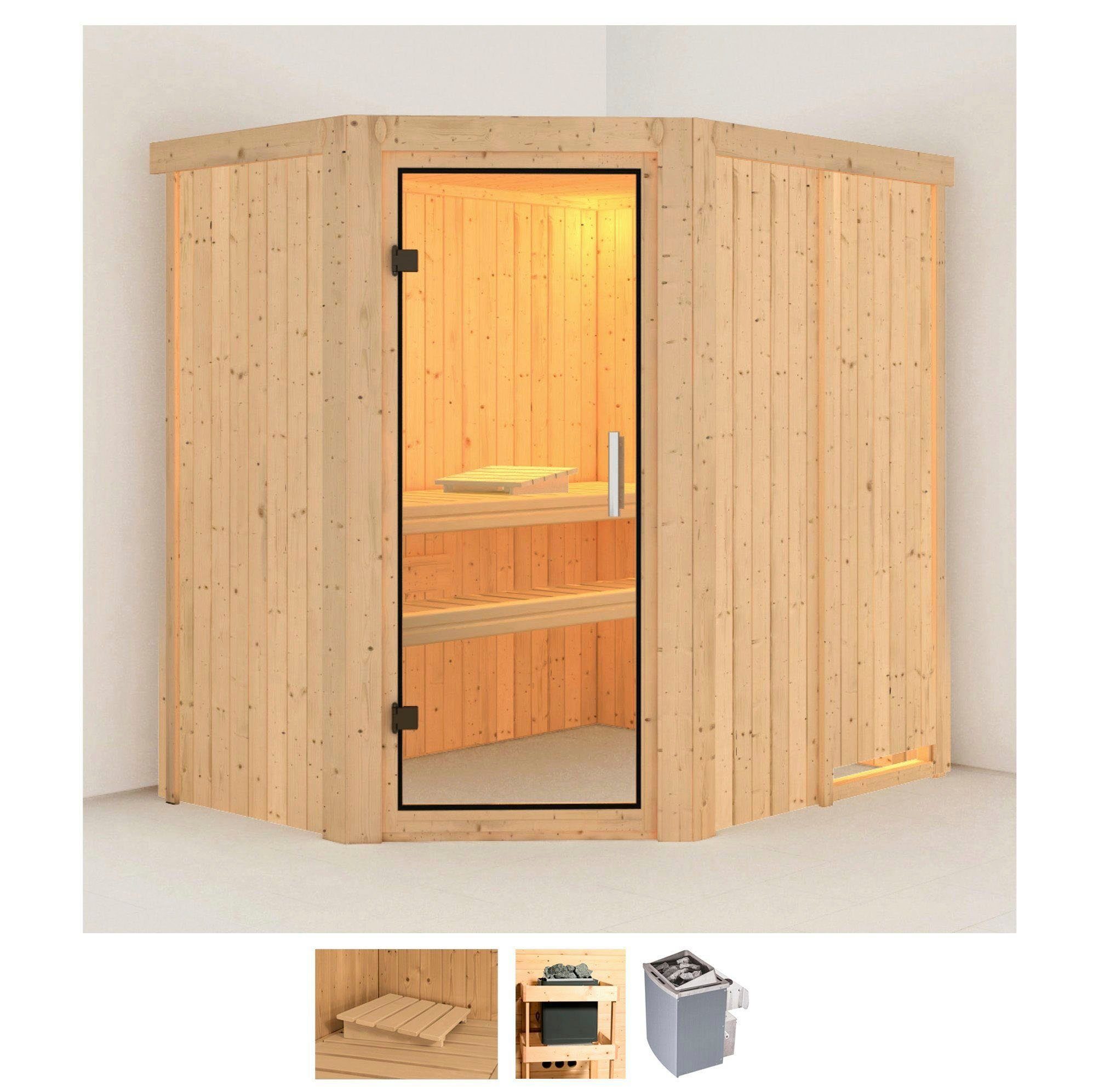 Karibu Sauna Clara, BxTxH: 151 x 196 x 198 cm, 68 mm, (Set) Ofen 9 kW integr. Strg
