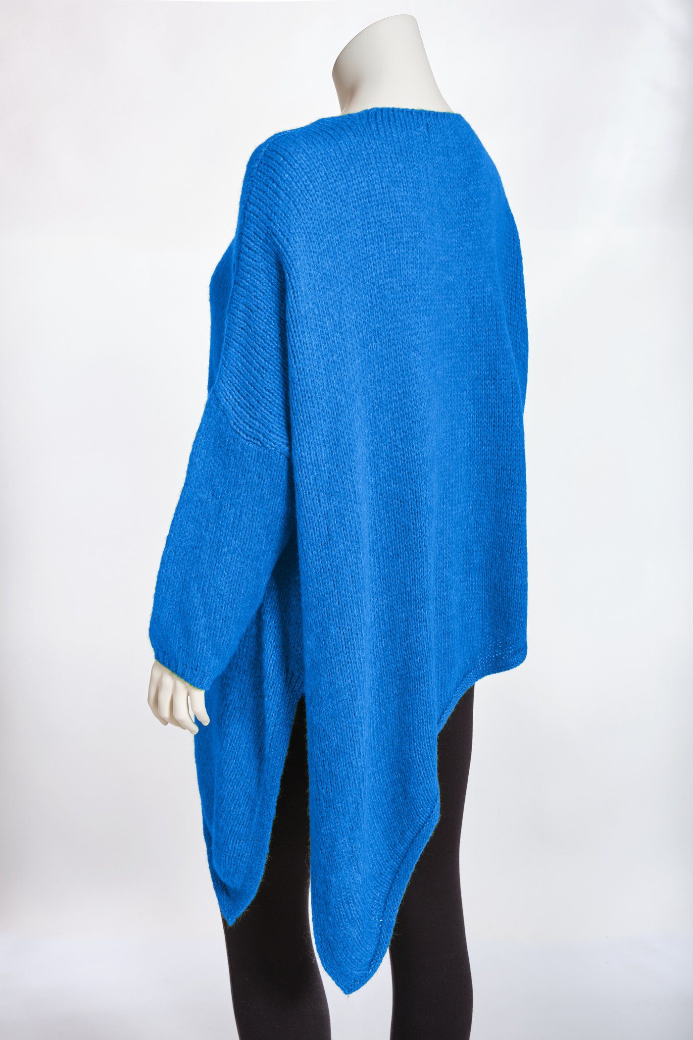 V-Ausschnitt (1-tlg) langarm Asymmetrischer Strickpullover Damen royalblau oversized PEKIVESSA Grobstrick-Pullover