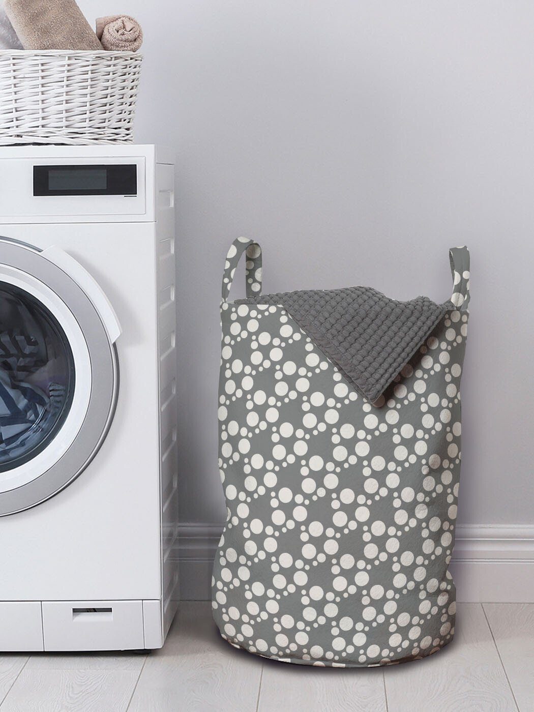 Muster Unregelmäßige Kordelzugverschluss Wäschesäckchen Abakuhaus Griffen Wäschekorb für mit dots Waschsalons, Runden Retro