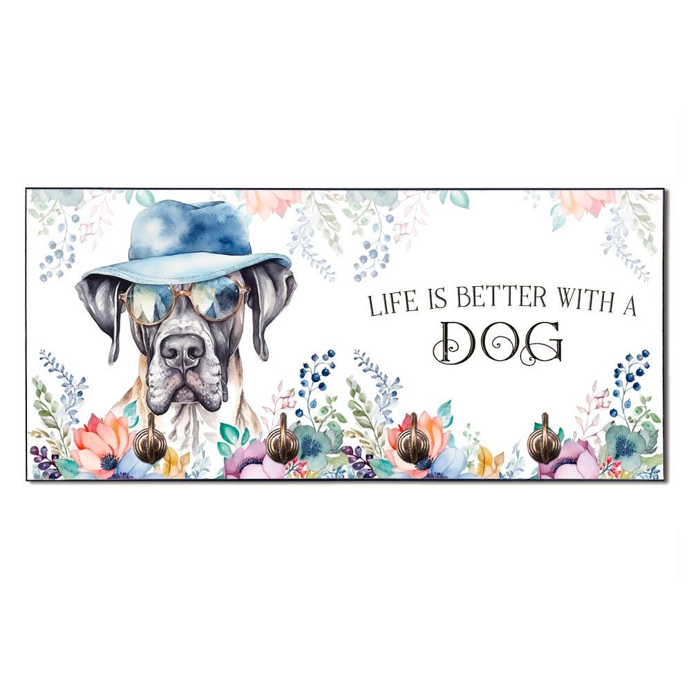 abgeschrägten Hundebesitzer DEUTSCHE 4 mit (Garderobe Wandboard Cadouri Haken), handgefertigt, für MDF, - Hundegarderobe Hundezubehör mit für Ecken, Wandgarderobe DOGGE